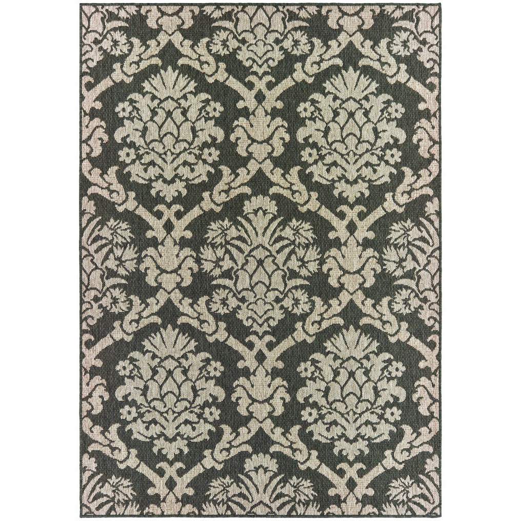 6 x 9 ft. Gray Floral Stain Resistant Indoor & Outdoor Rectangle Area Rug - Gray - 6 x 9 ft.