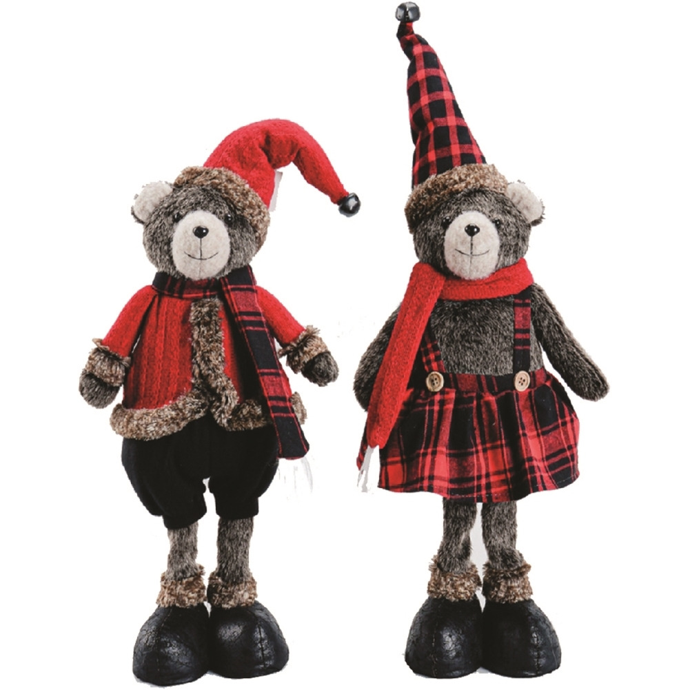 19 in. Buffalo Plaid Bears - Set of 2