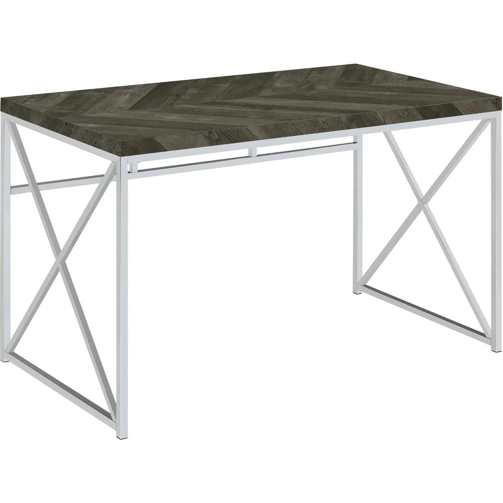 Rustic Grey Herringbone and Chrome Writing Desk