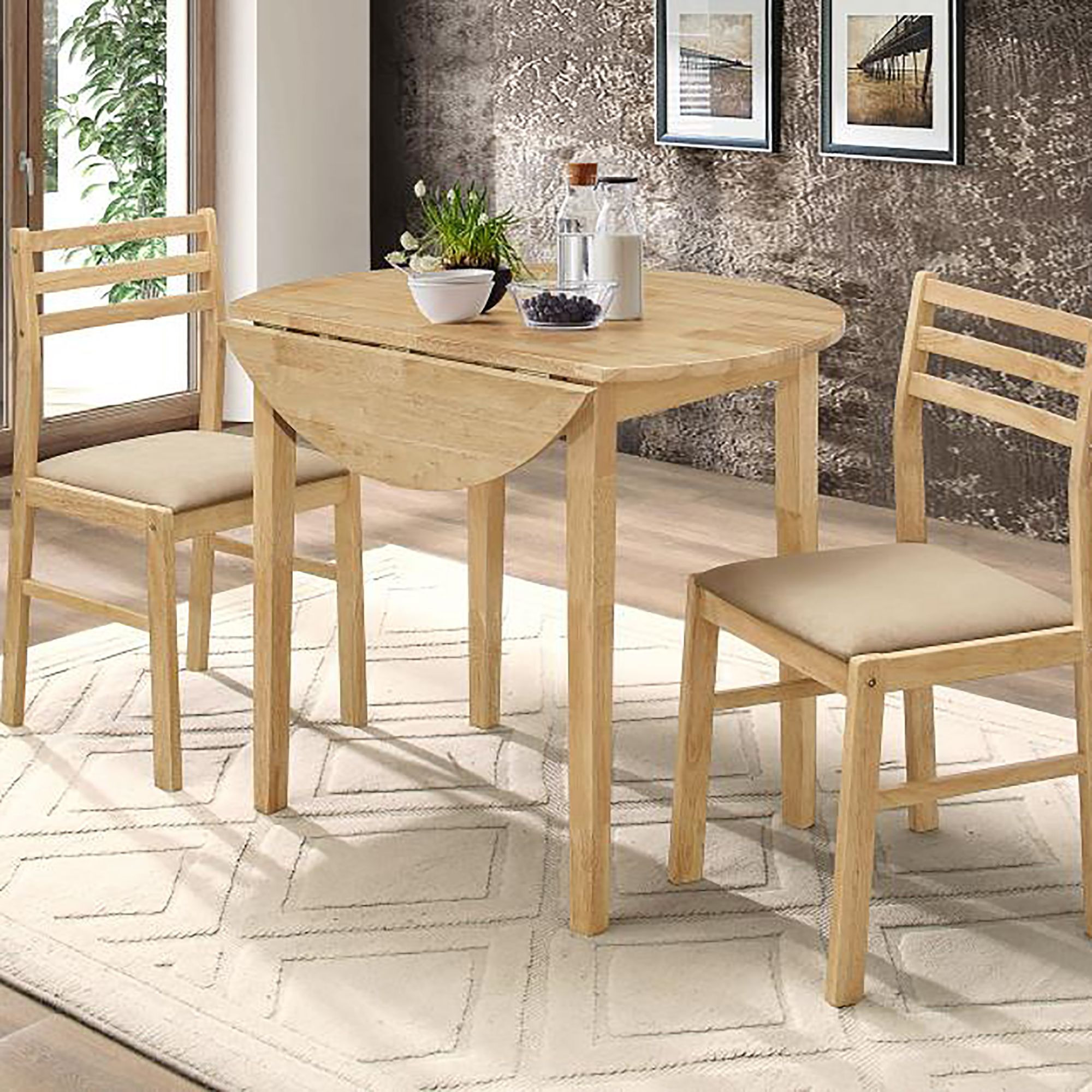 Natural and Tan 3-piece Dining Set with Drop Leaf