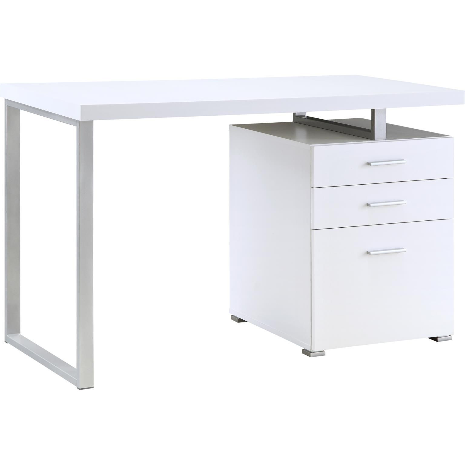 White 3-drawer Reversible Office Desk