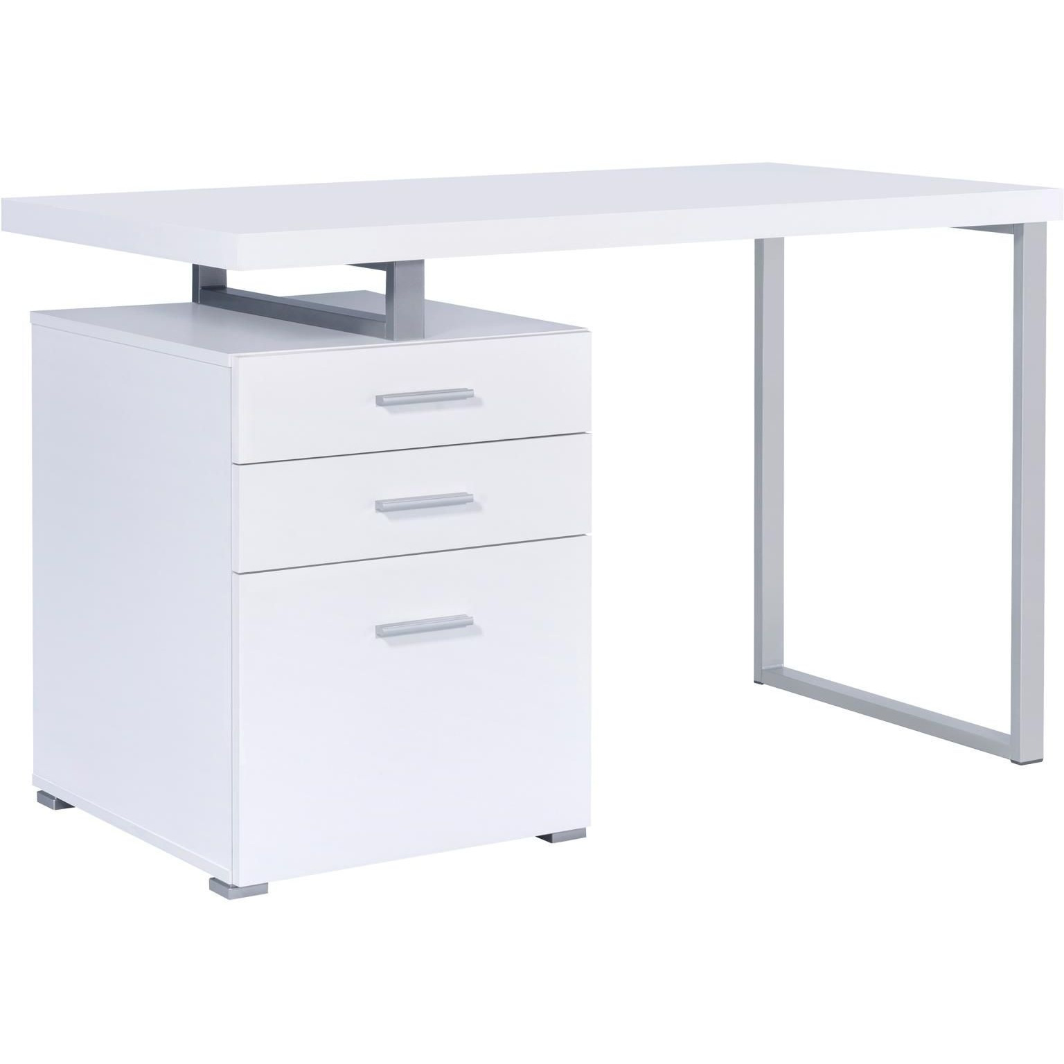 White 3-drawer Reversible Office Desk