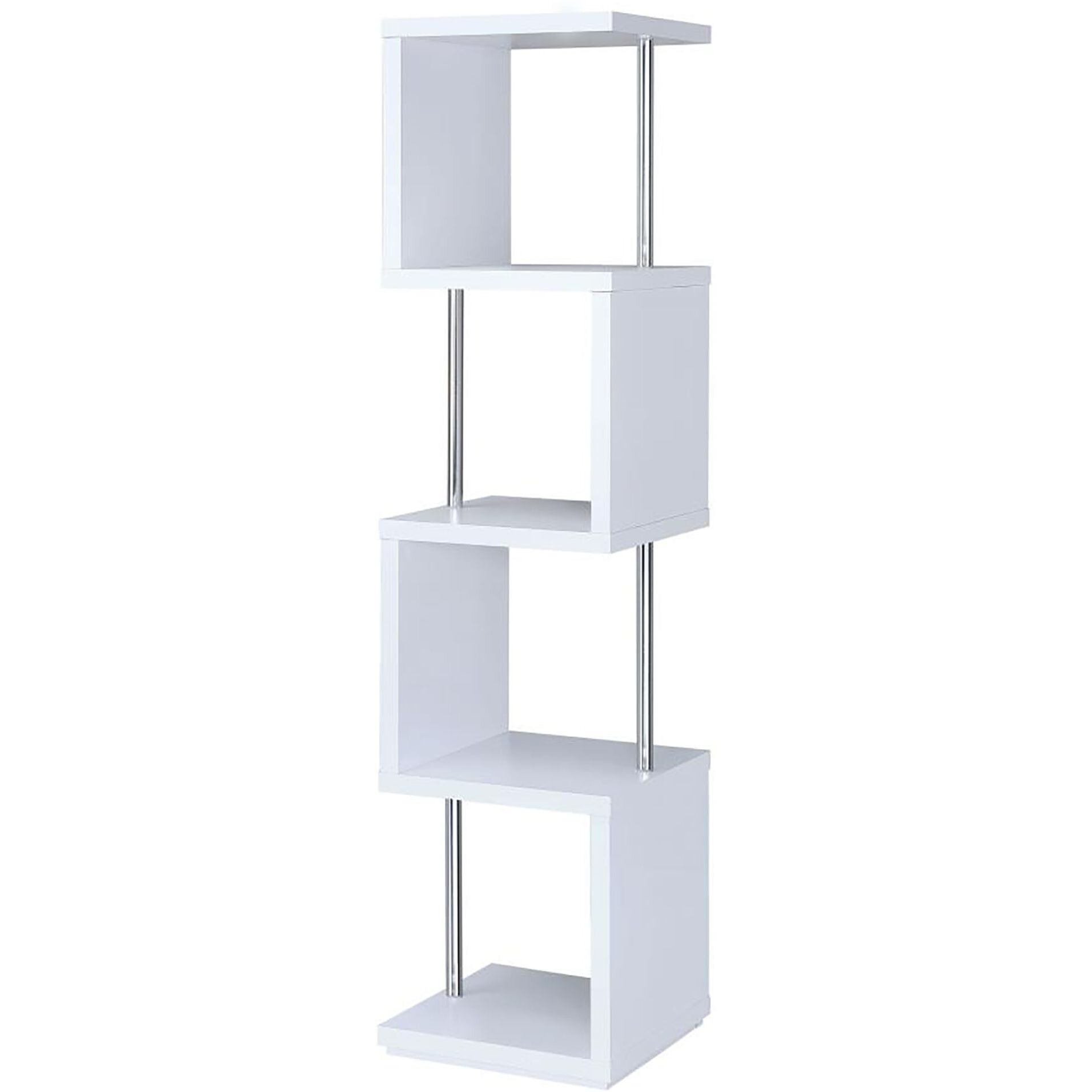 White and Chrome 4-tier Bookcase