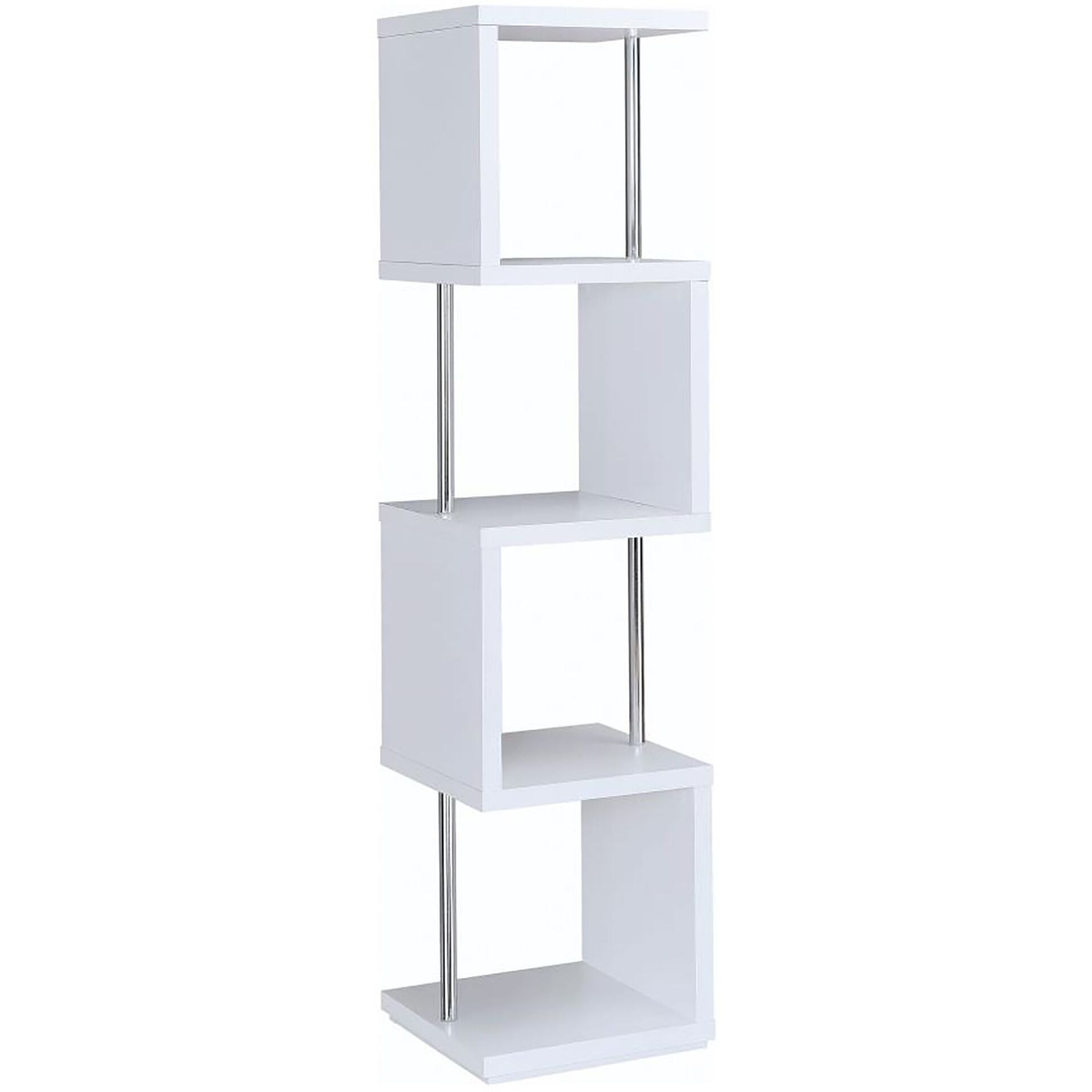 White and Chrome 4-tier Bookcase