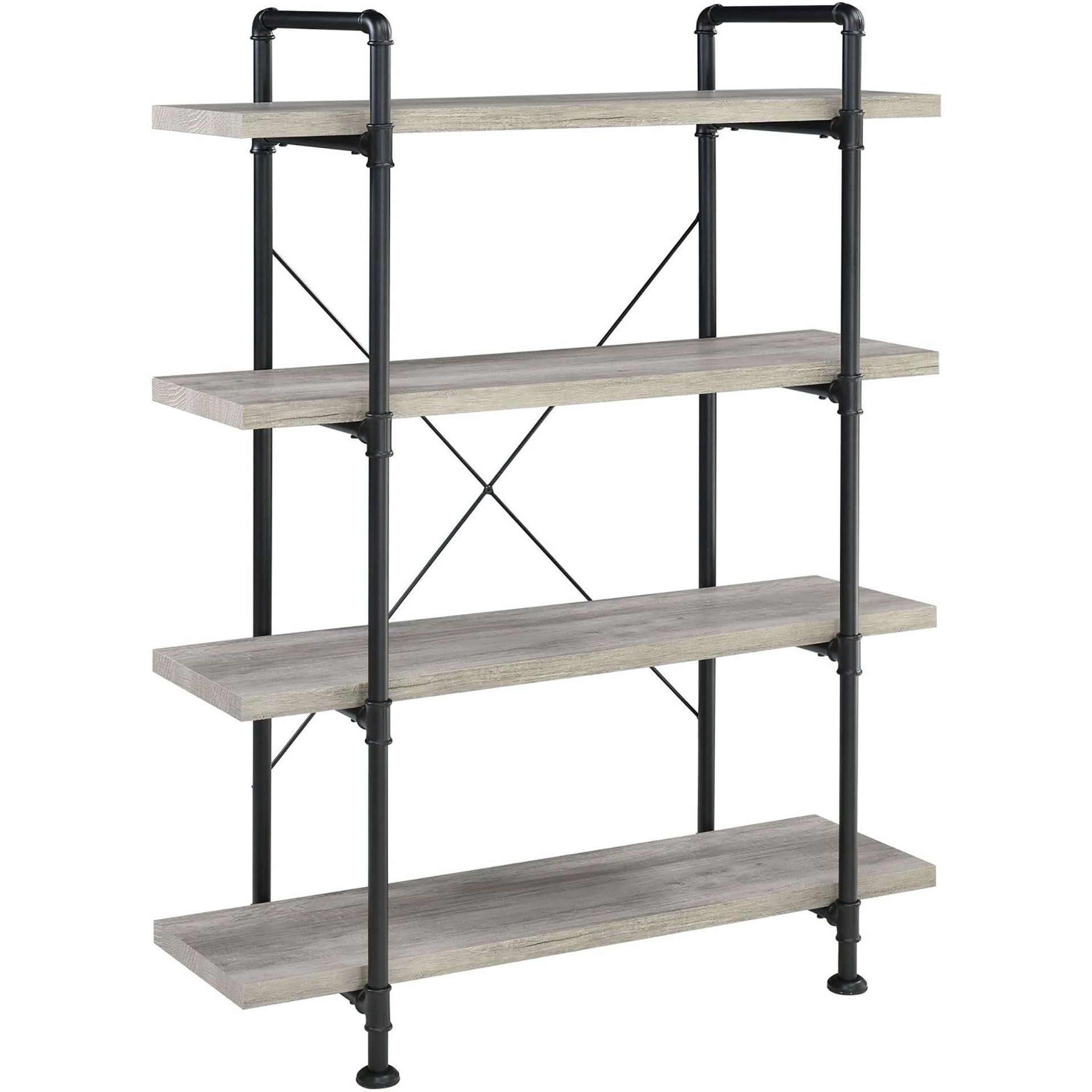 Grey Driftwood and Black 4-Shelf Bookcase