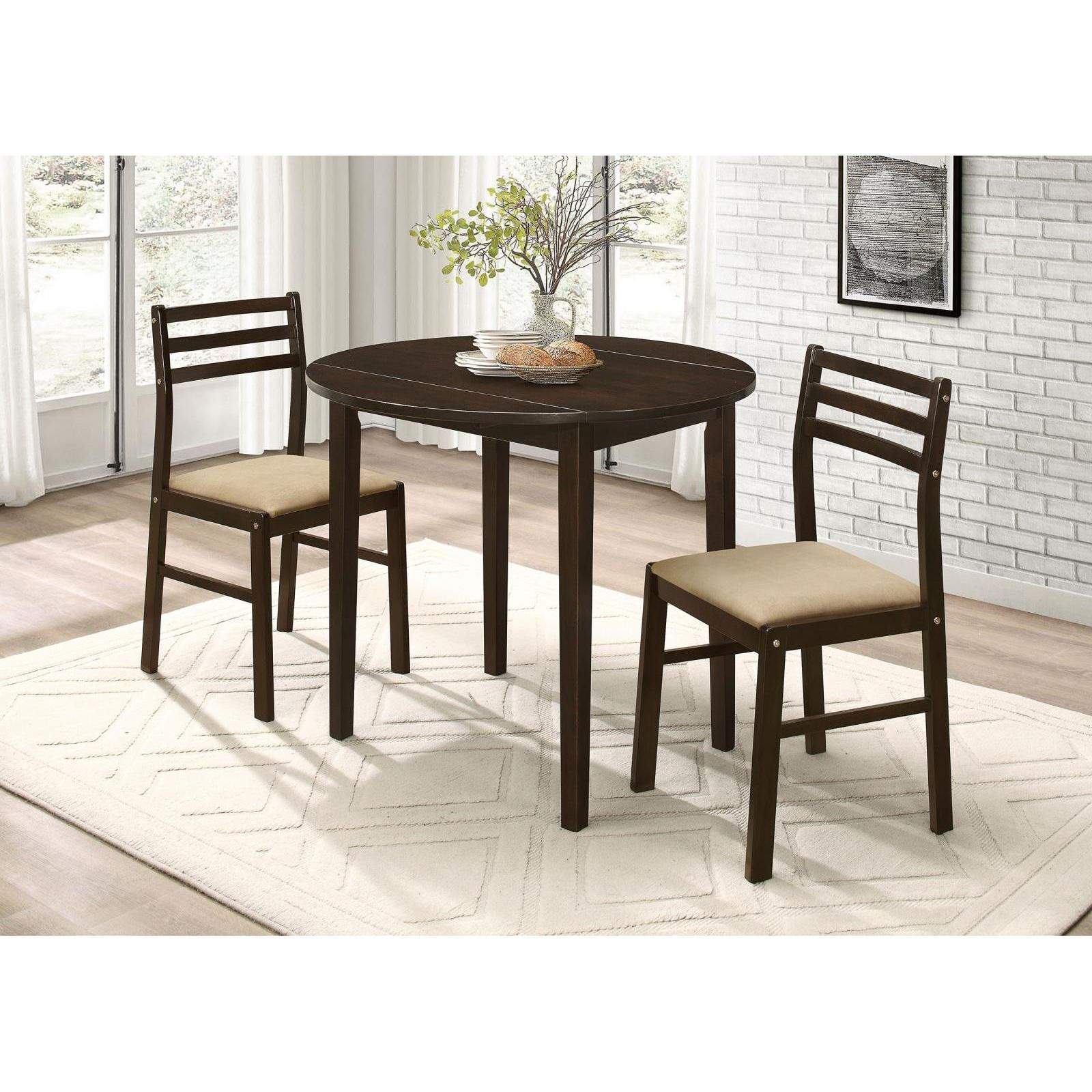 Cappuccino and Tan 3-piece Dining Set with Drop Leaf