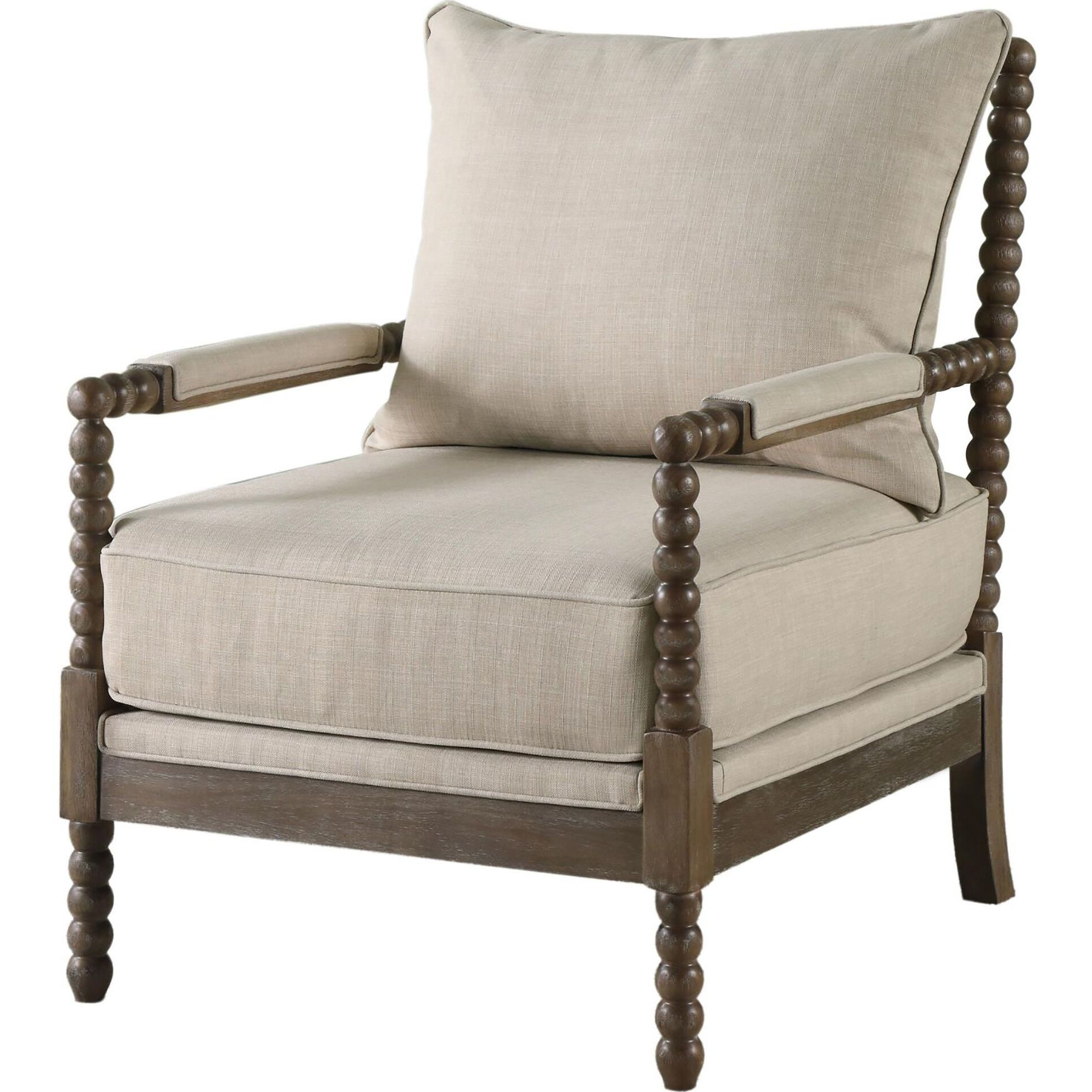 Beige and Natural Removable Back Accent Chair