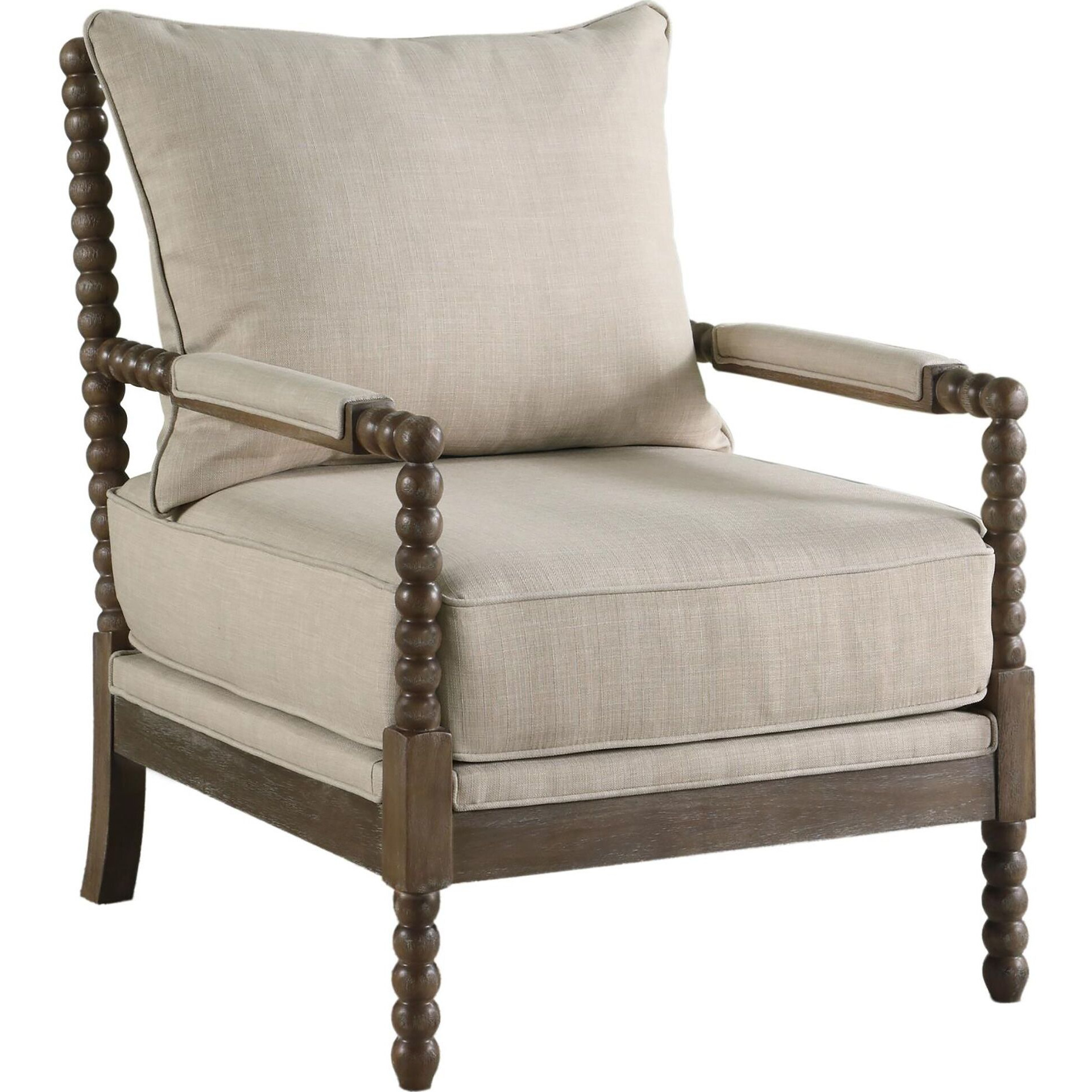 Beige and Natural Removable Back Accent Chair