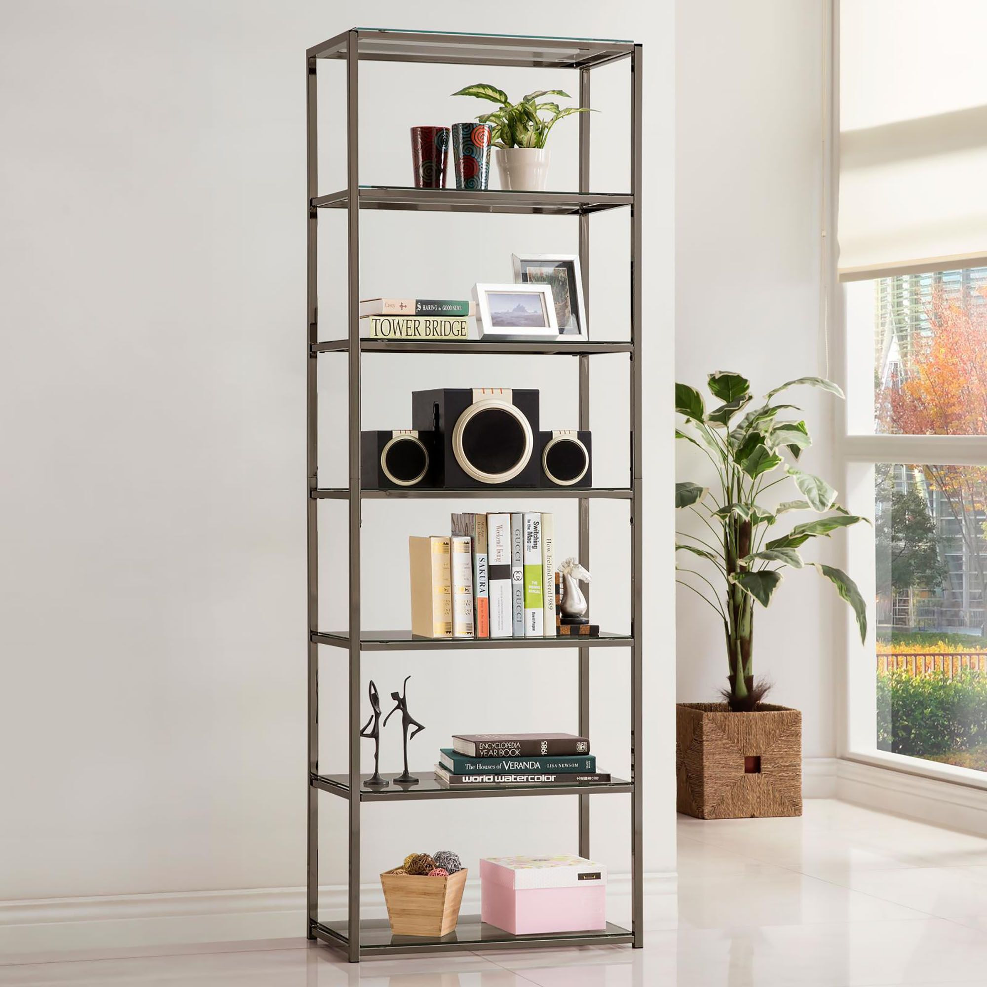 Black Nickel 6-Tier Bookcase