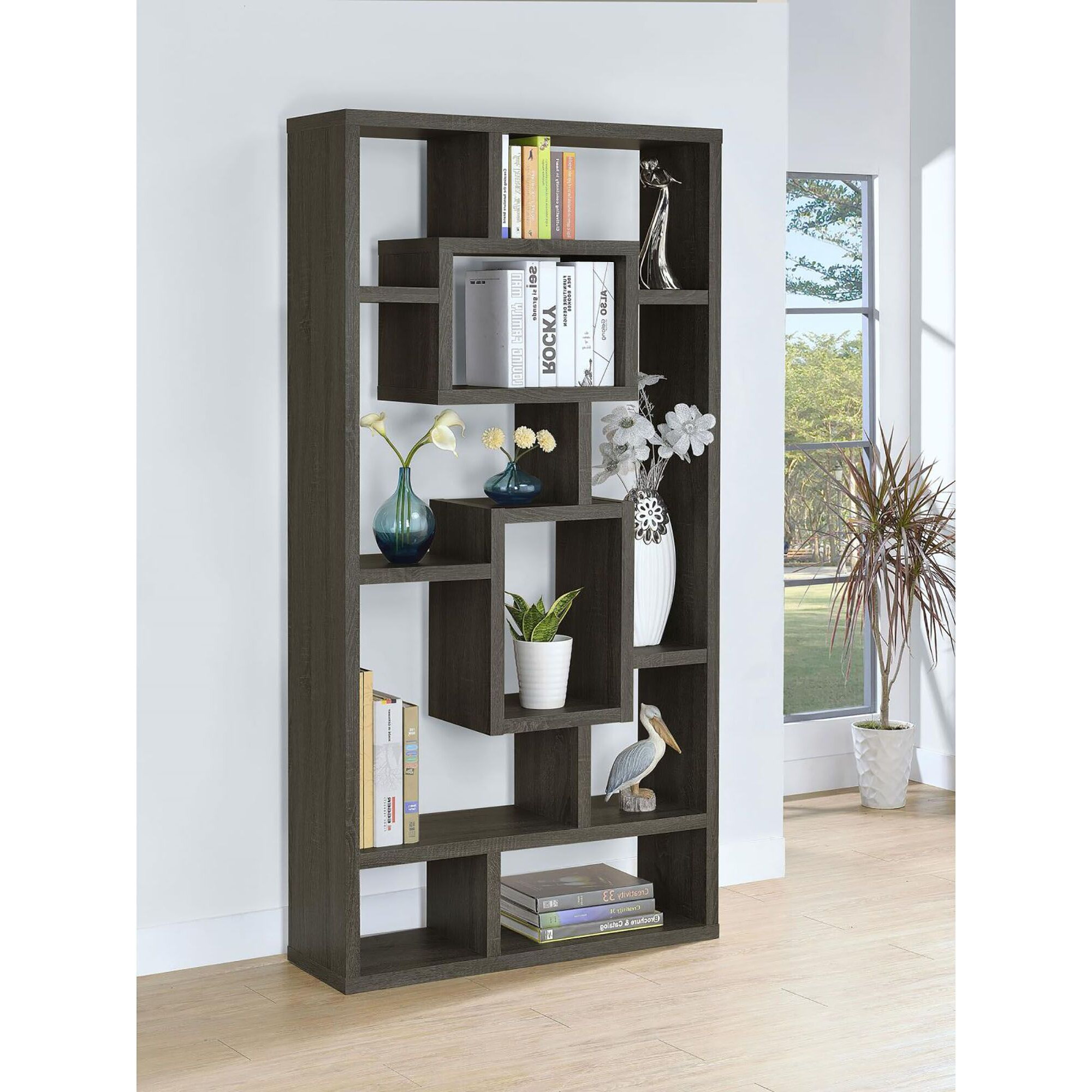 Weathered Grey 10-Shelf Open Back Bookcase