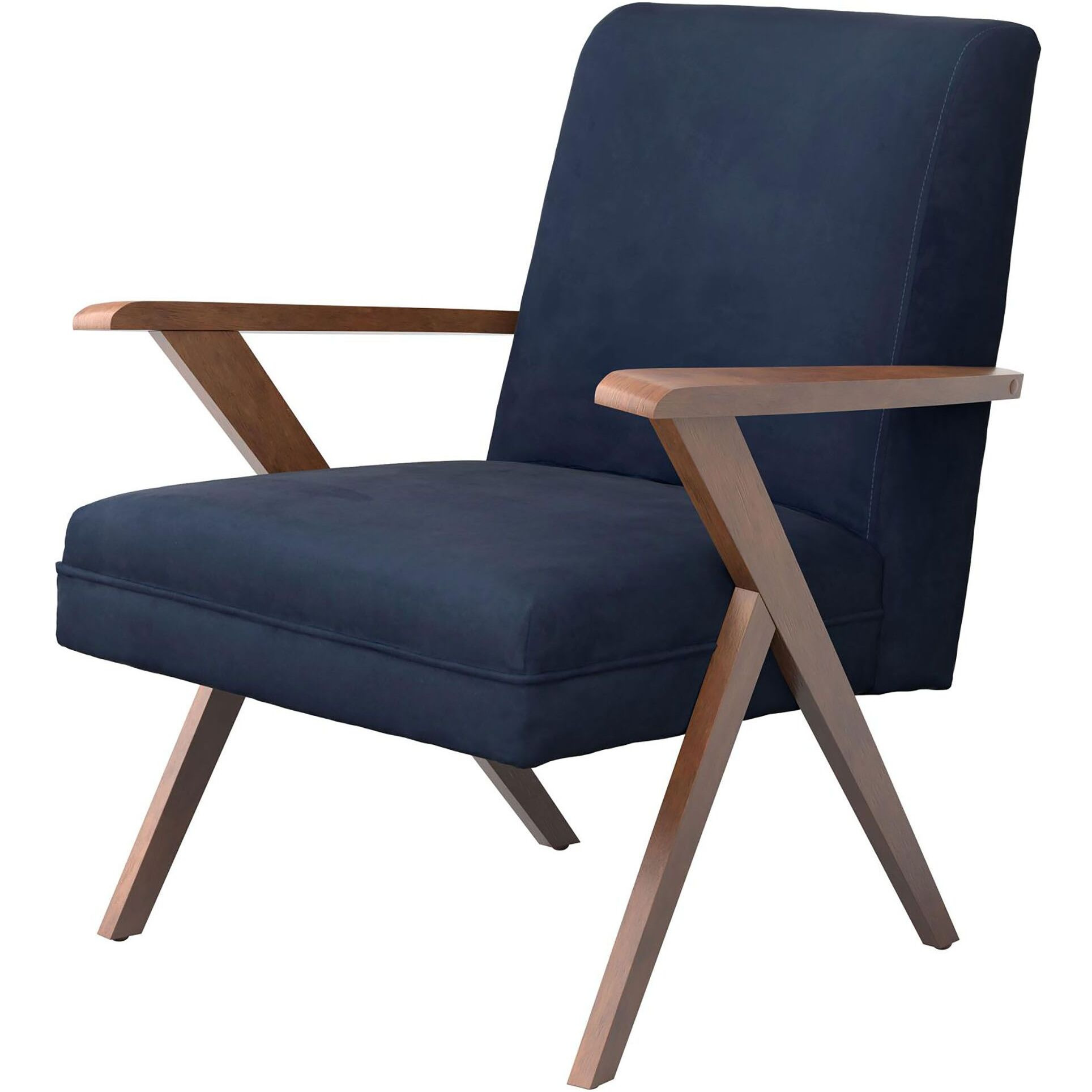 Dark Blue and Walnut Wooden Arms Accent Chair