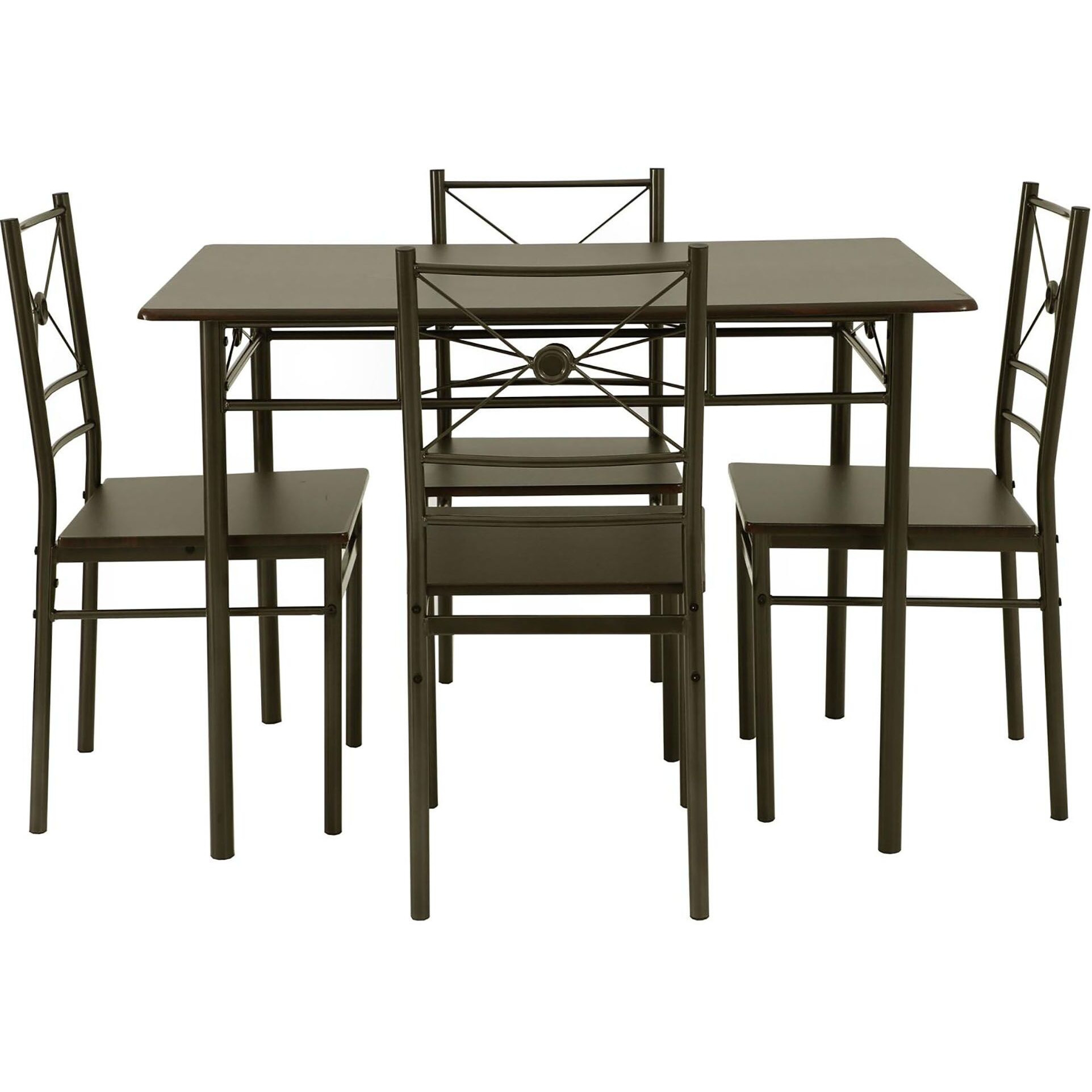 Walnut and Dark Bronze 5-Piece Rectangle Dining Set