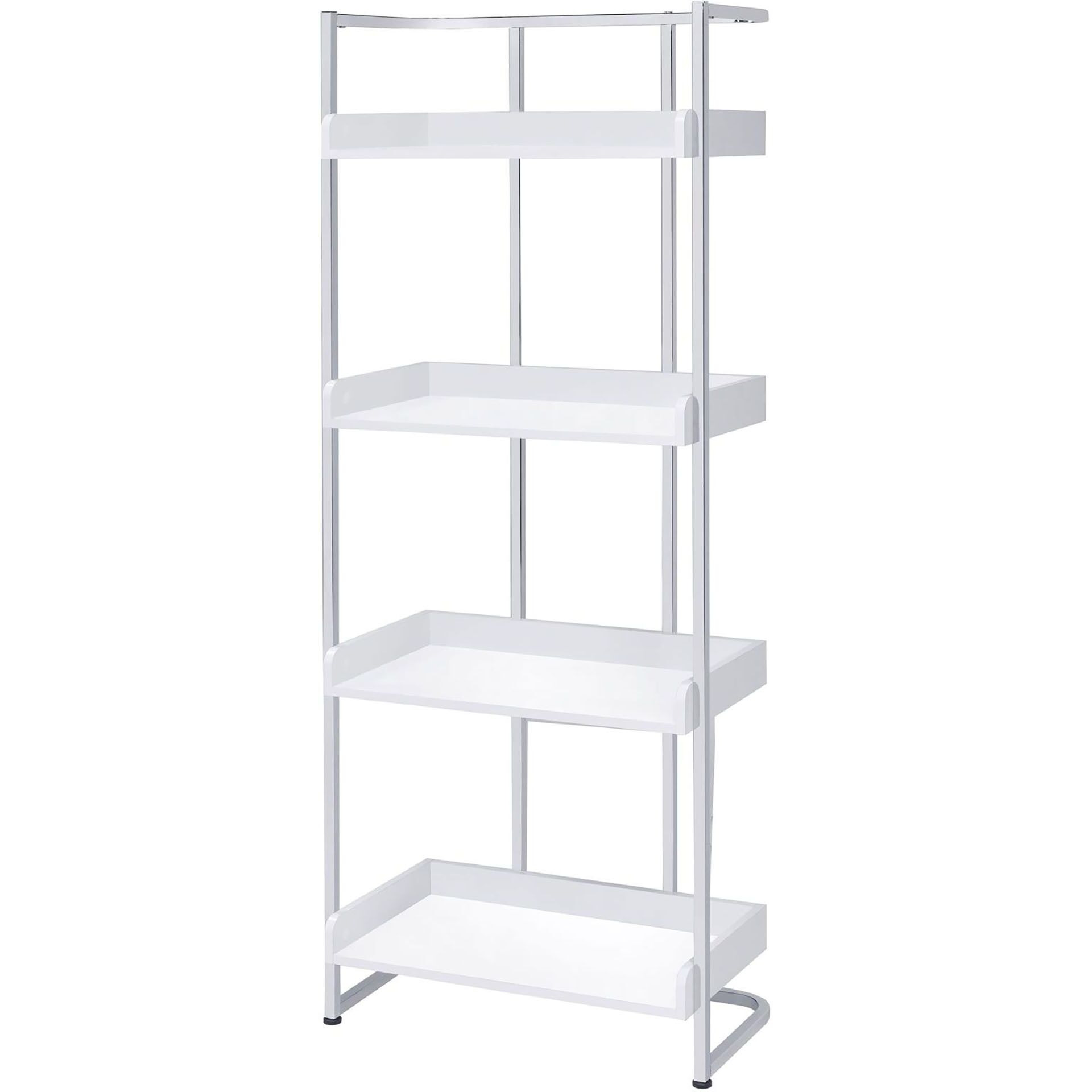 Glossy White 4-Shelf Open Back Bookcase