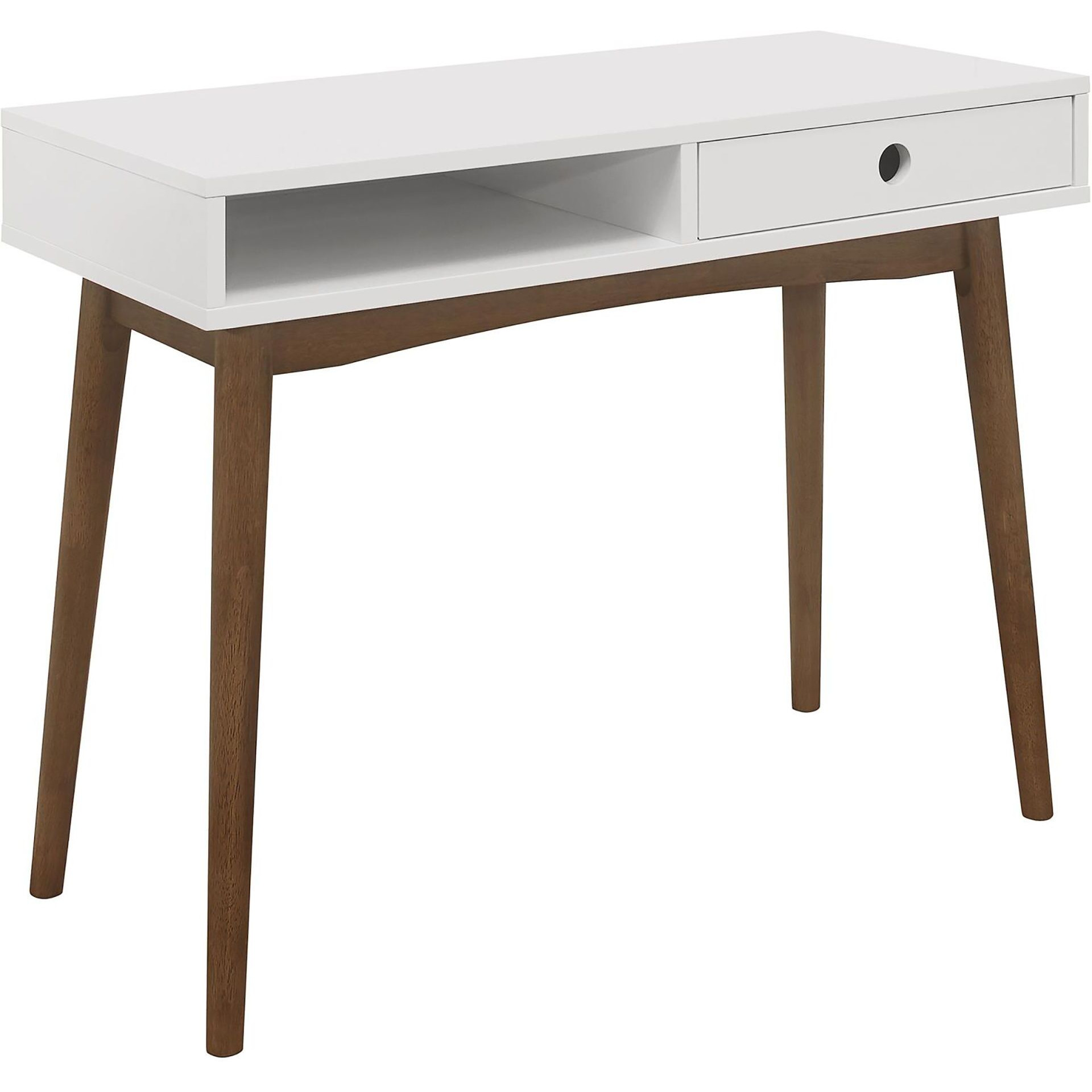 White and Walnut 1-Drawer Writing Desk