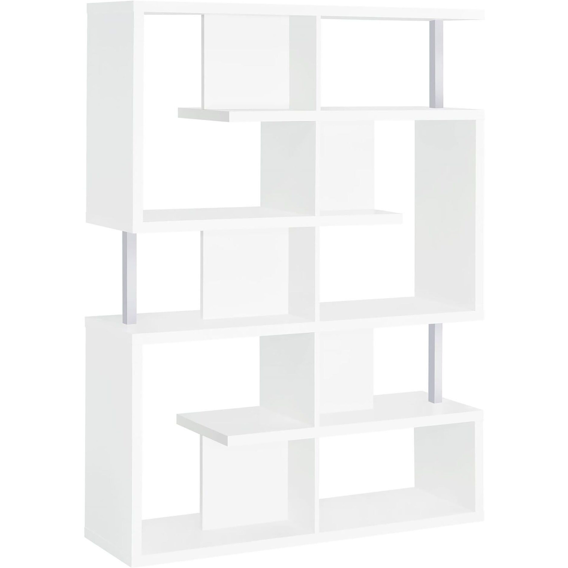 White and Chrome 5-Tier Geometric Bookcase