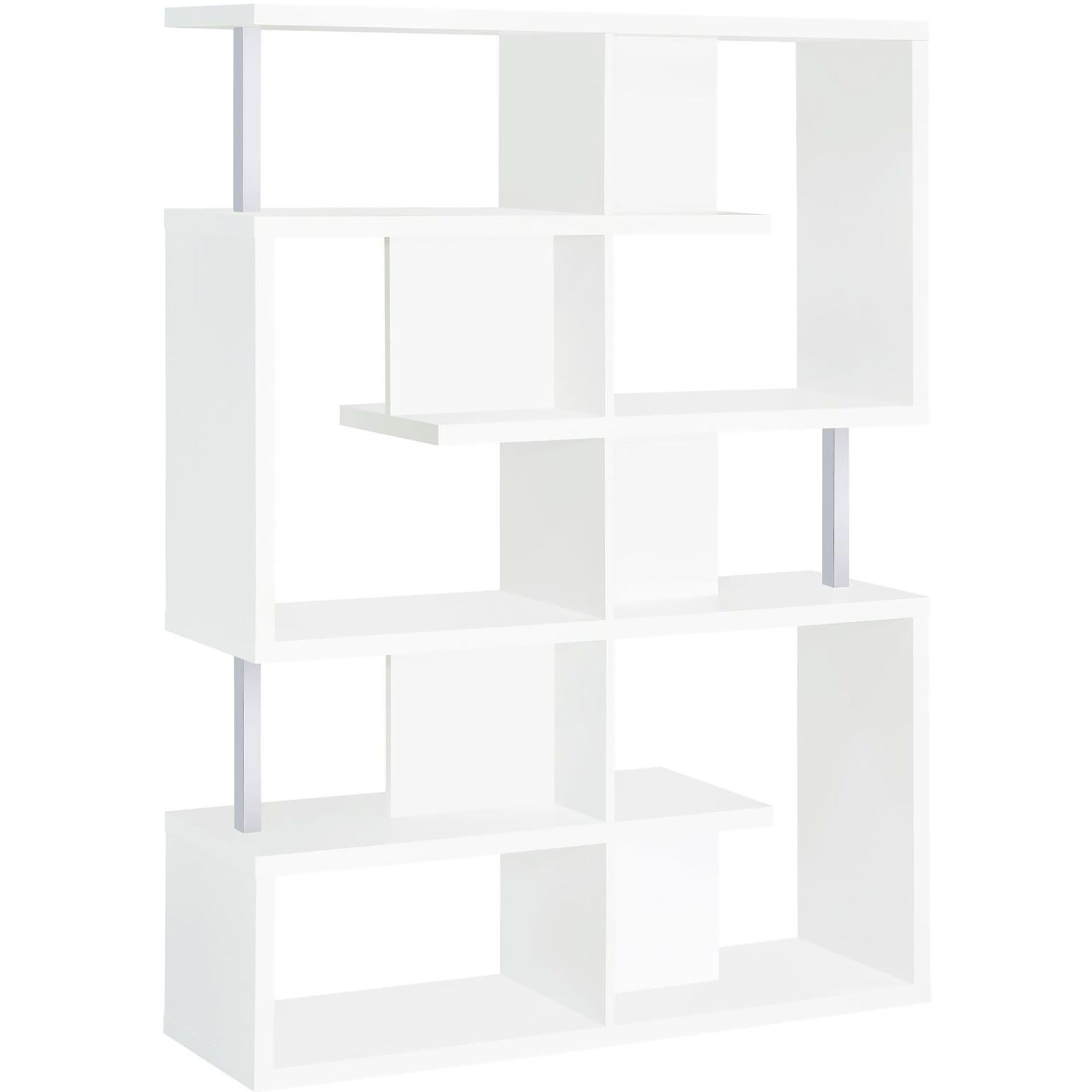 White and Chrome 5-Tier Geometric Bookcase