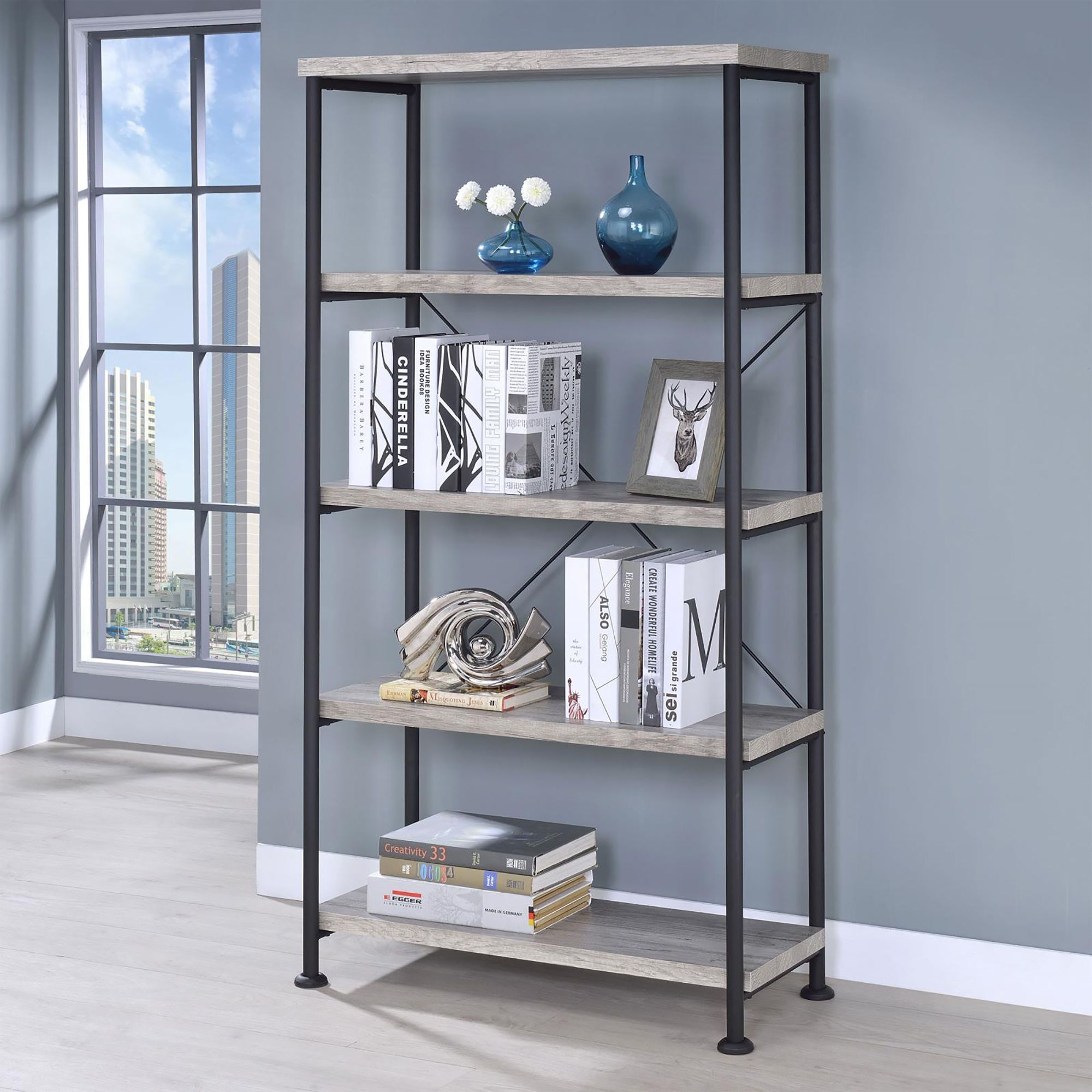 Grey Driftwood 4-shelf Bookcase