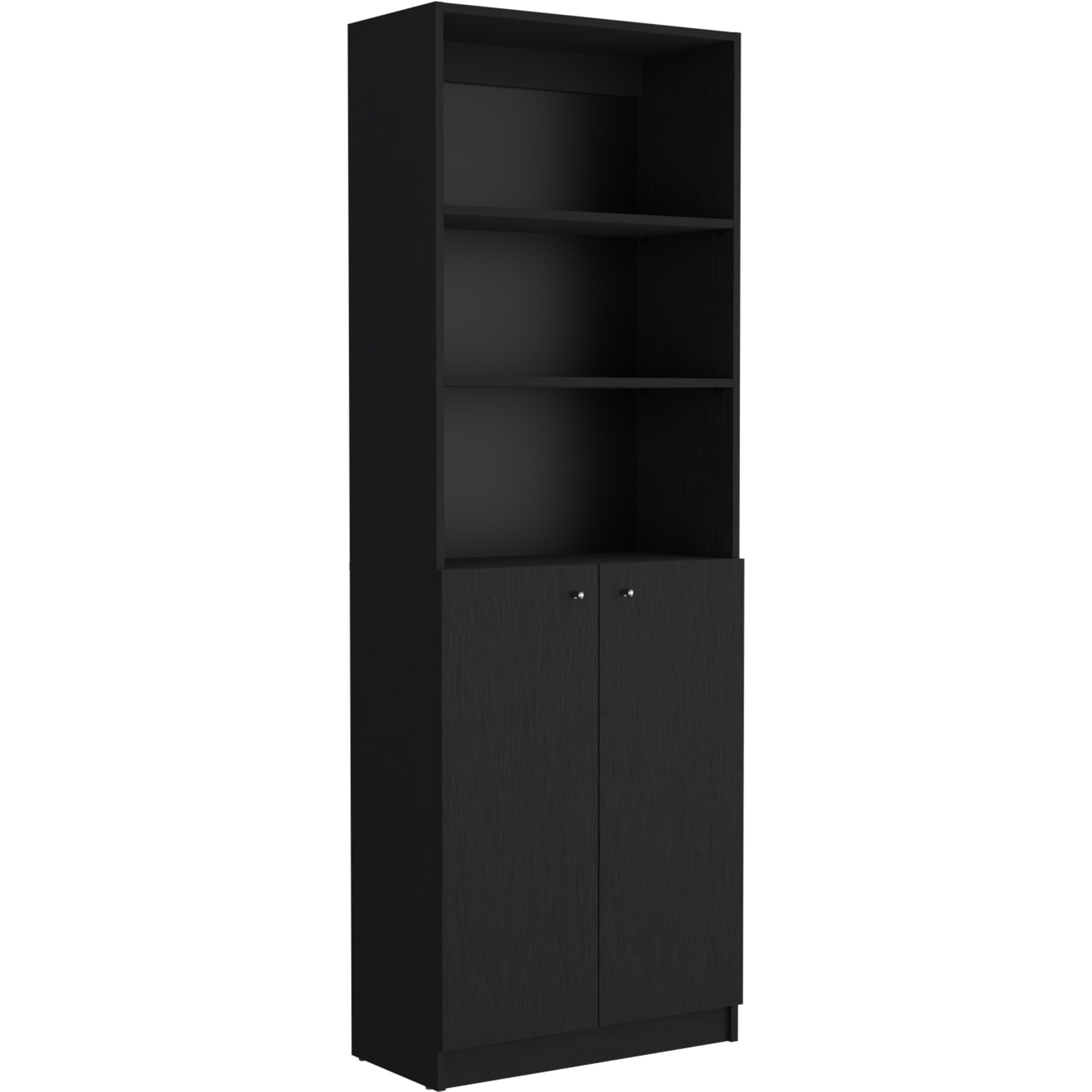 DEPOT E-SHOP Vinton 2-Door Bookcase with Upper Shelves, Black