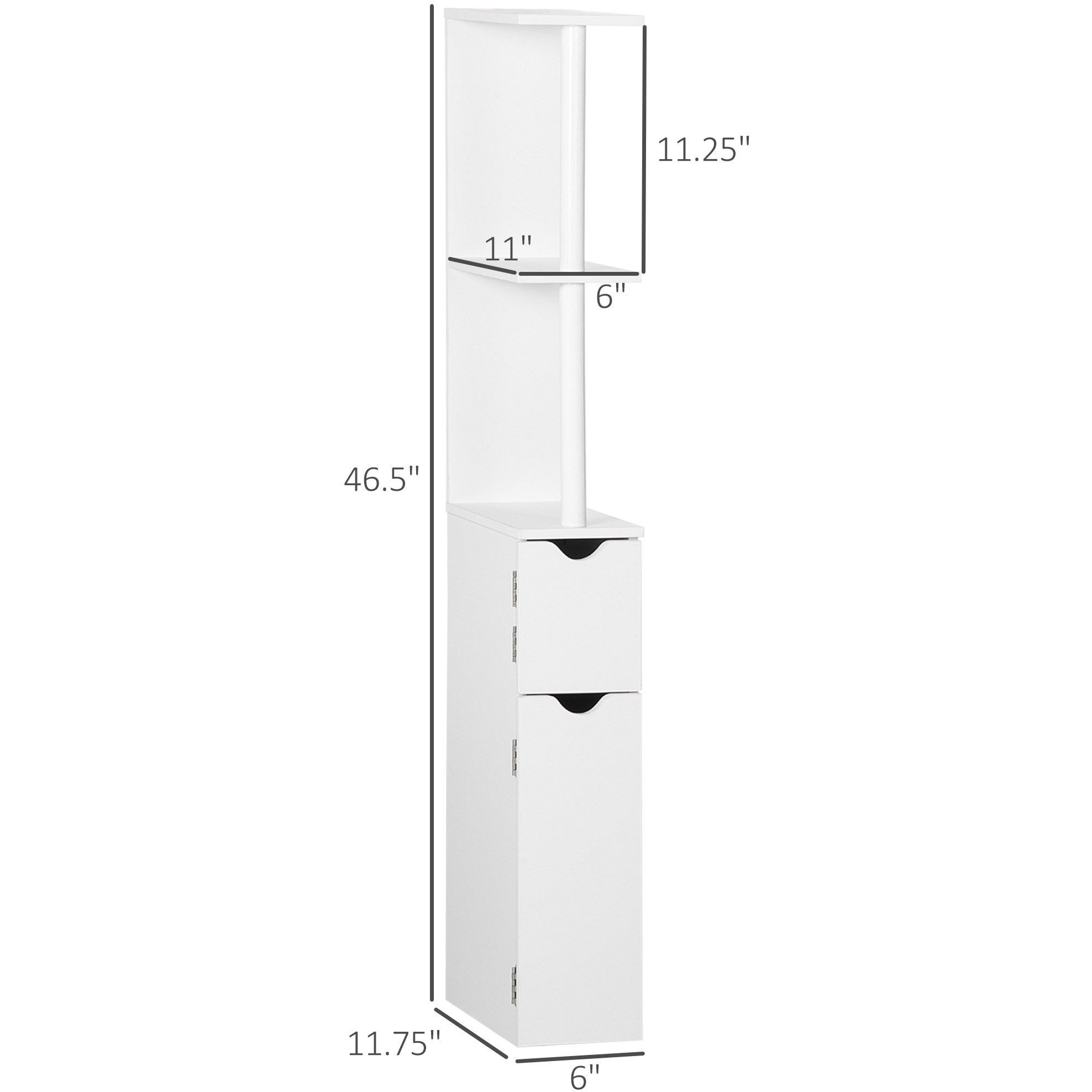 kleankin Tall Bathroom Storage Cabinet, Freestanding Linen Tower with 2 Open Shelves and 2 Door Cabinets, White