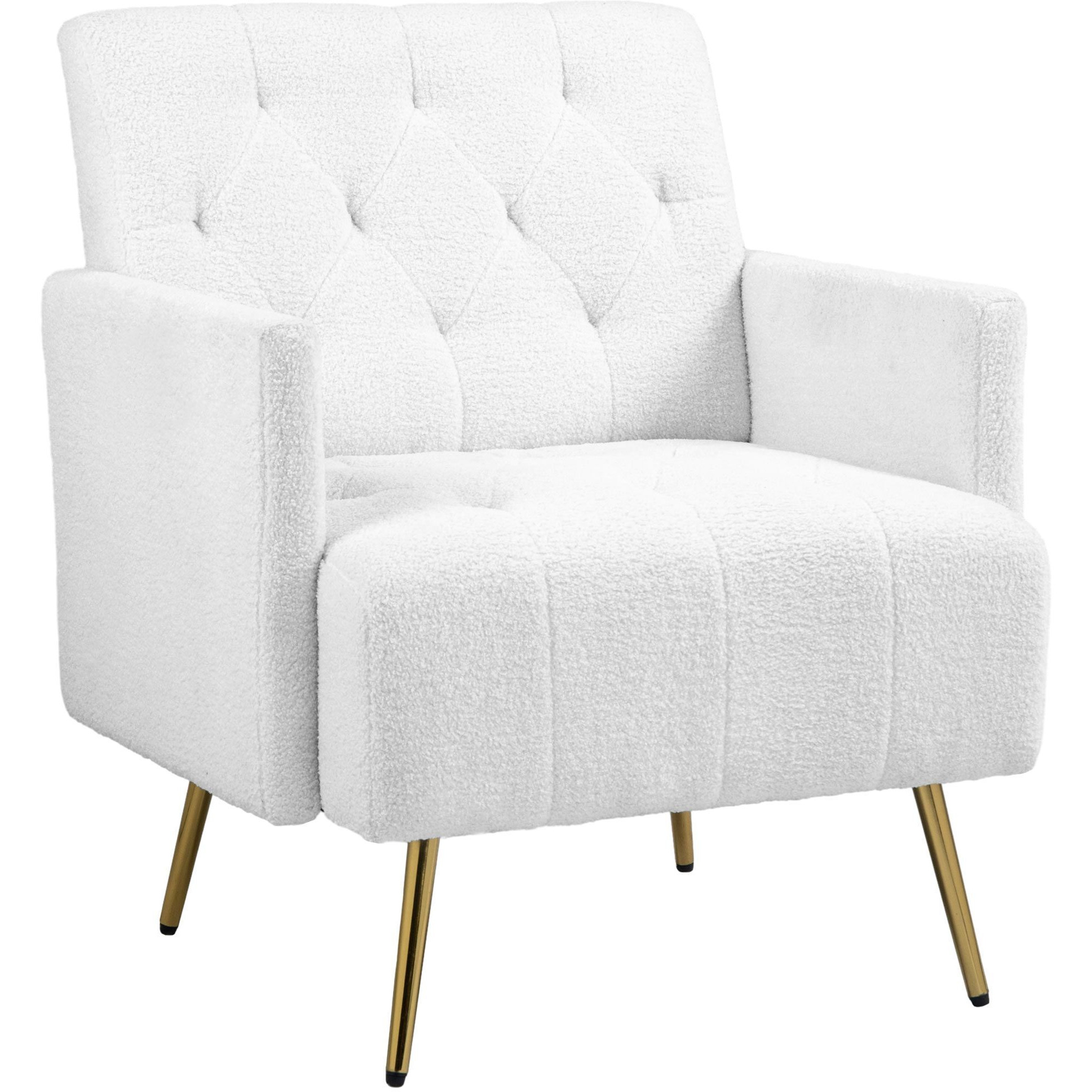 HOMCOM Modern Sherpa Accent Chair with Tufted Pattern and Steel Legs, White