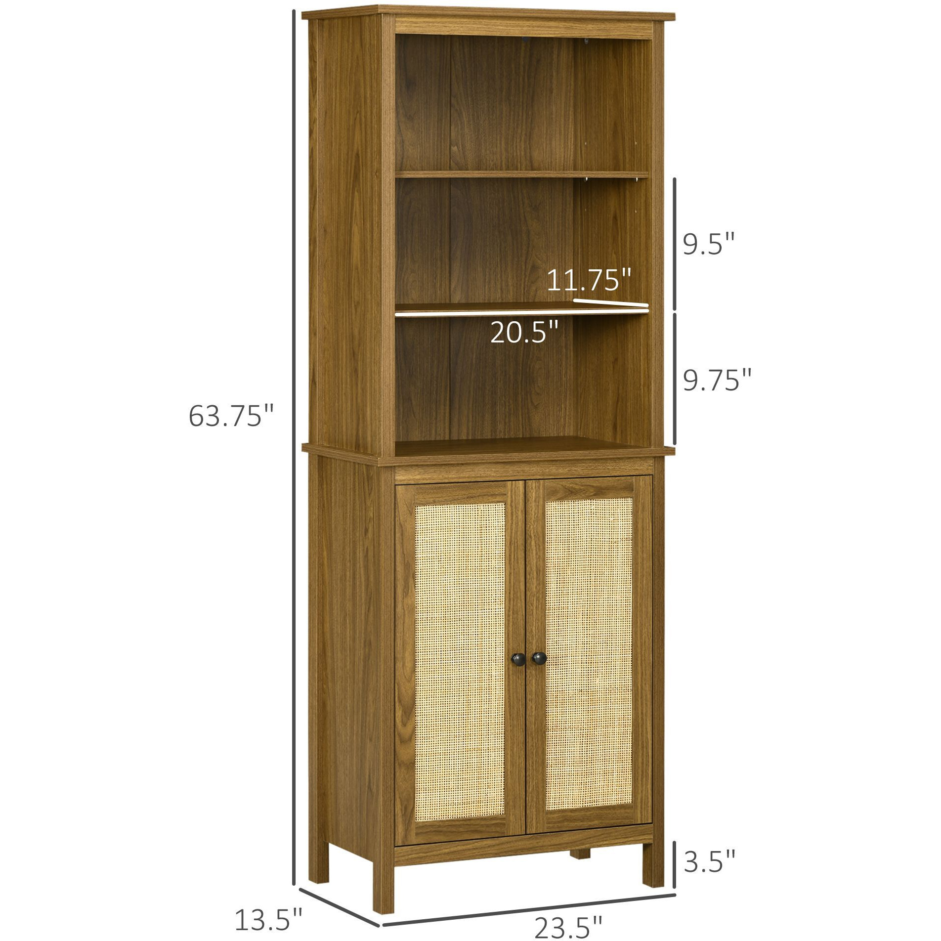 HOMCOM Bookcase with Cabinet and Open Shelves, Tall Bookshelf, Walnut