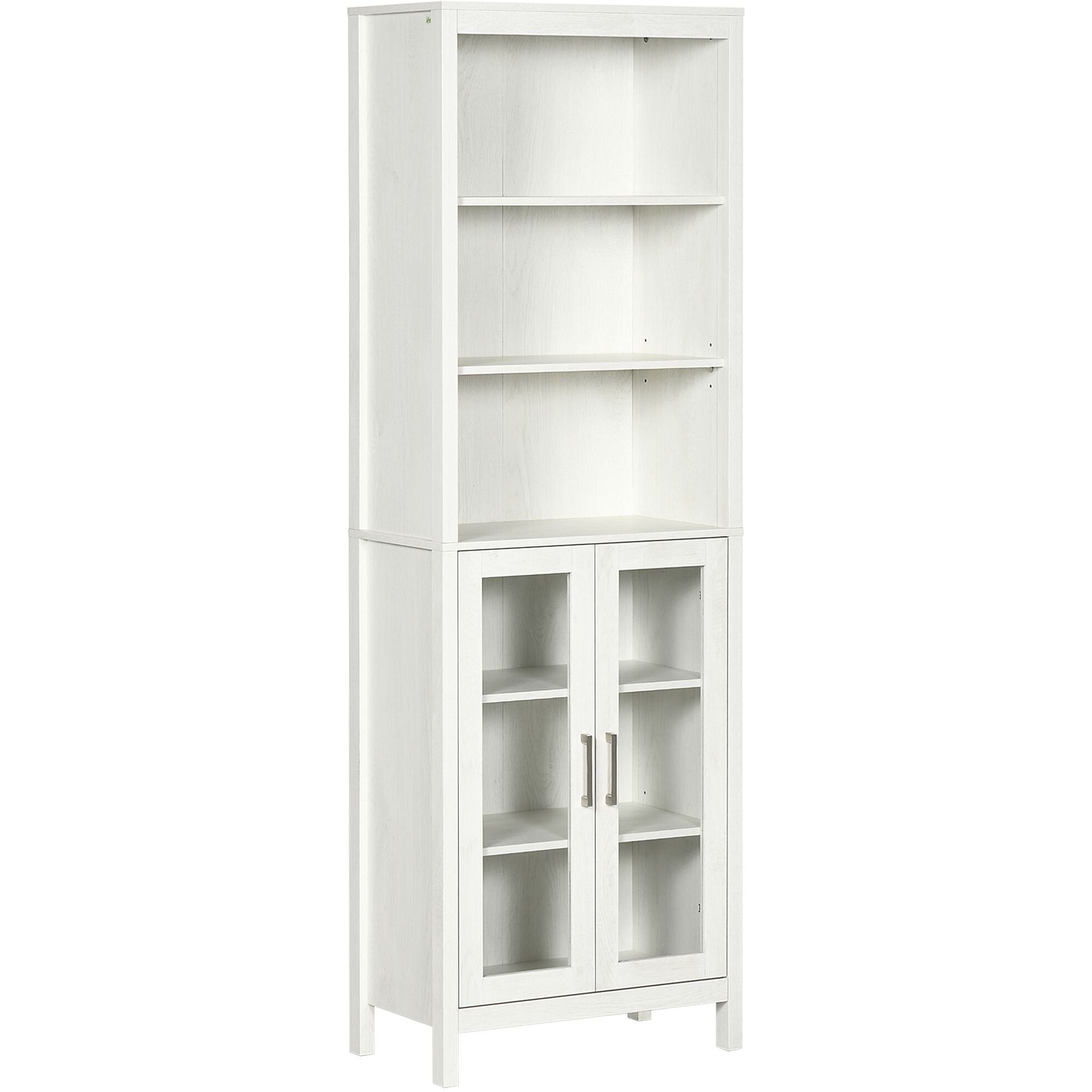 kleankin Tall Bathroom Storage Cabinet with 3 Tier Shelf, Glass Door Cabinet, Freestanding Linen Tower with Adjustable Shelves, Antique White