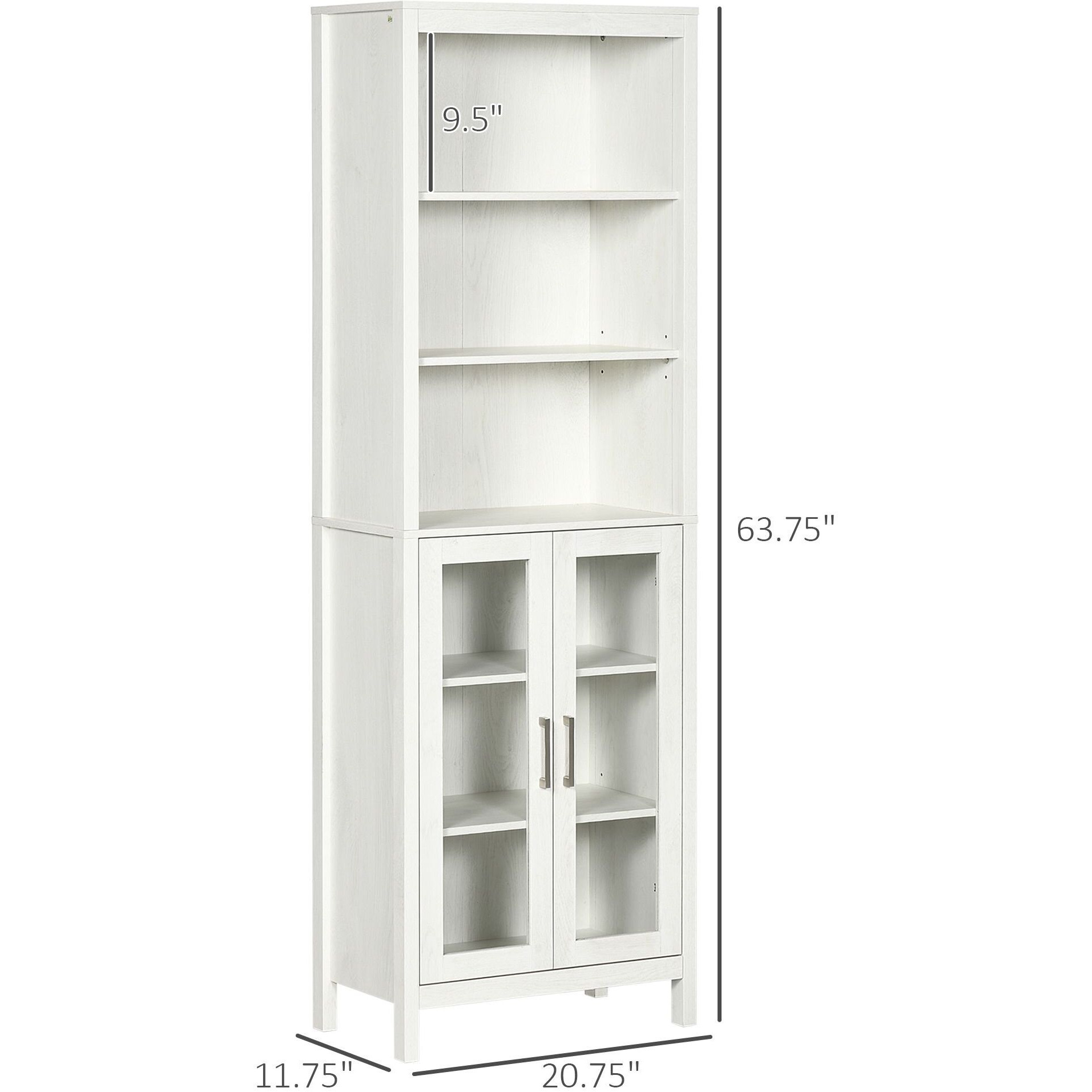 kleankin Tall Bathroom Storage Cabinet with 3 Tier Shelf, Glass Door Cabinet, Freestanding Linen Tower with Adjustable Shelves, Antique White