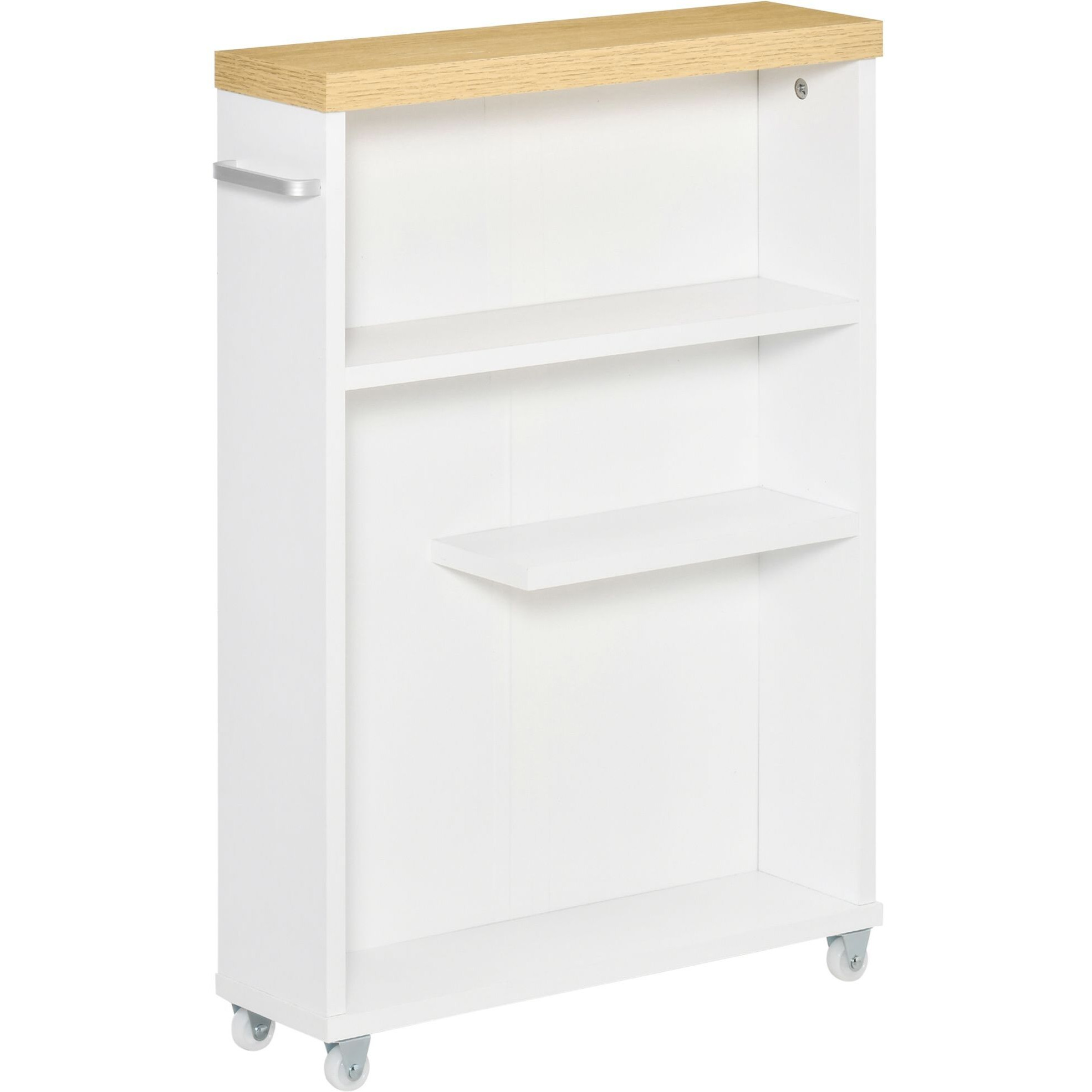 kleankin Slim Bathroom Cabinet with Wheels Storage Organizer, White