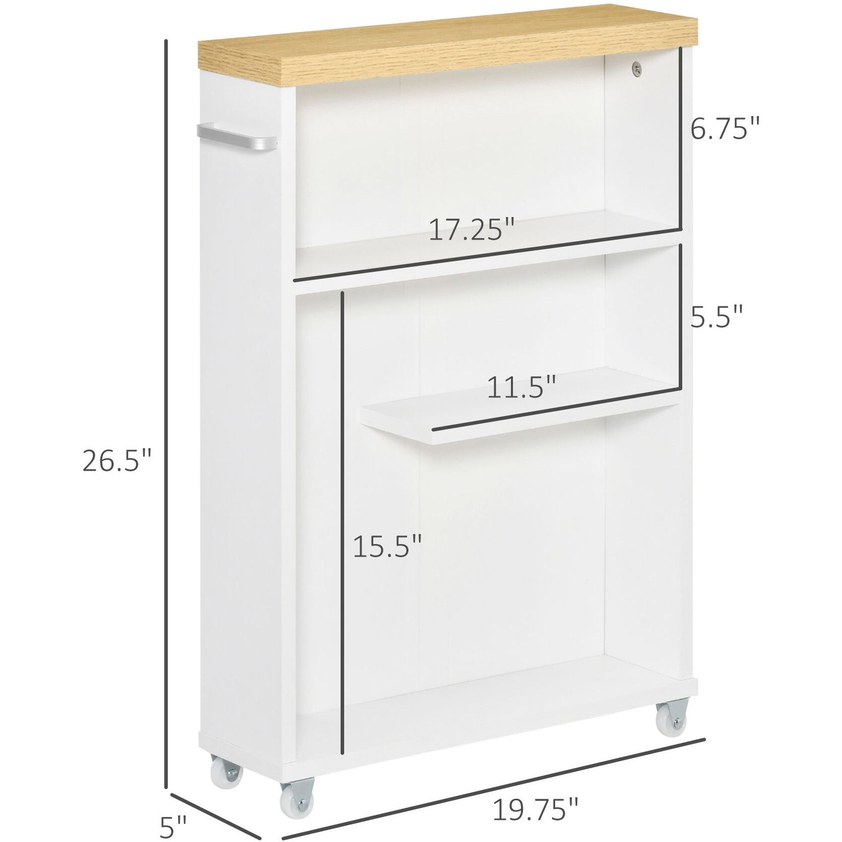 kleankin Slim Bathroom Cabinet with Wheels Storage Organizer, White