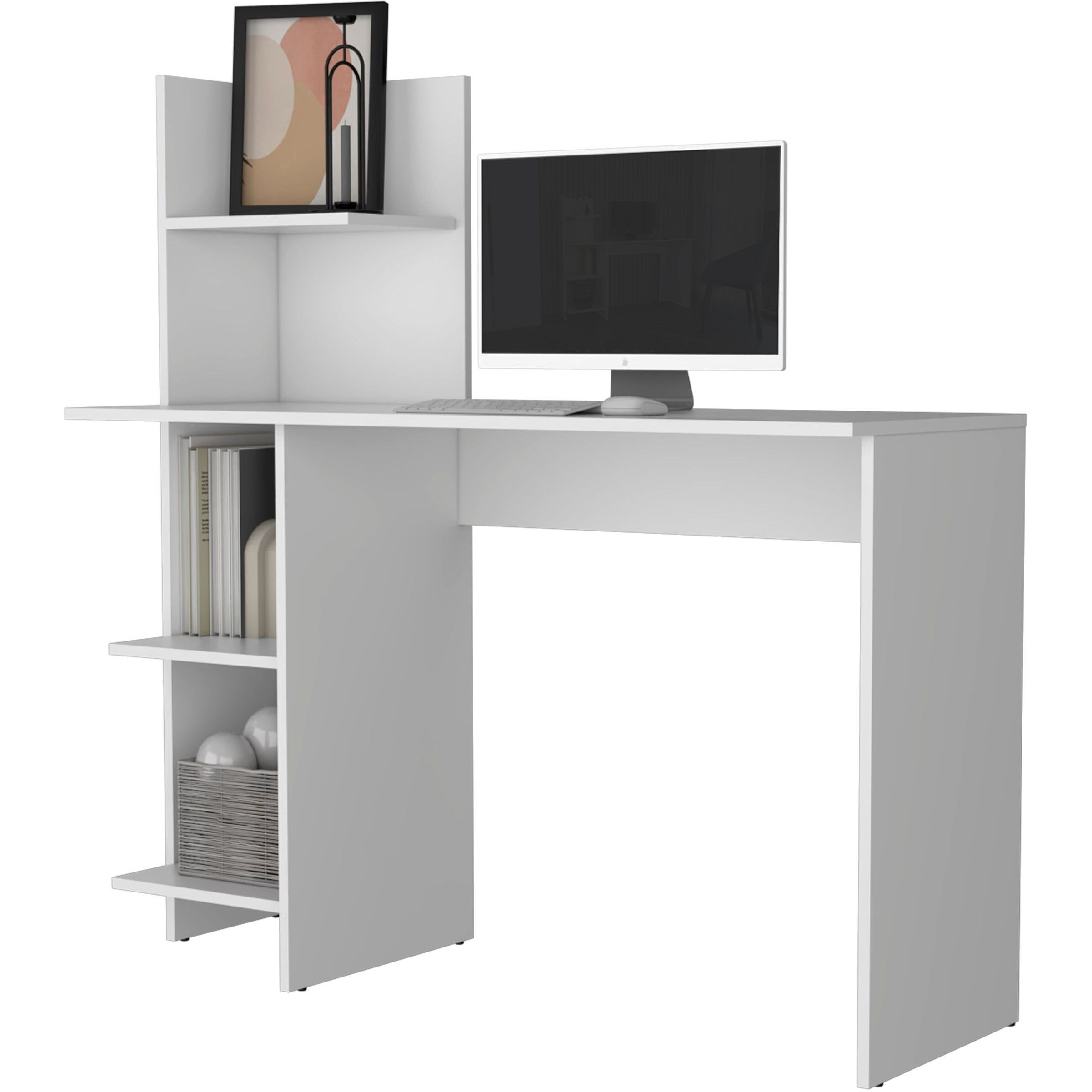 White Four Shelves Writing Desk