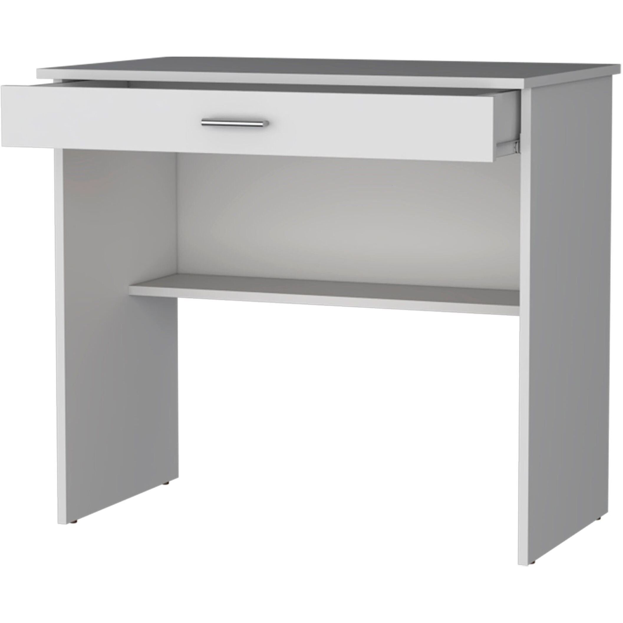 White Storage Desk with Drawer and Shelf