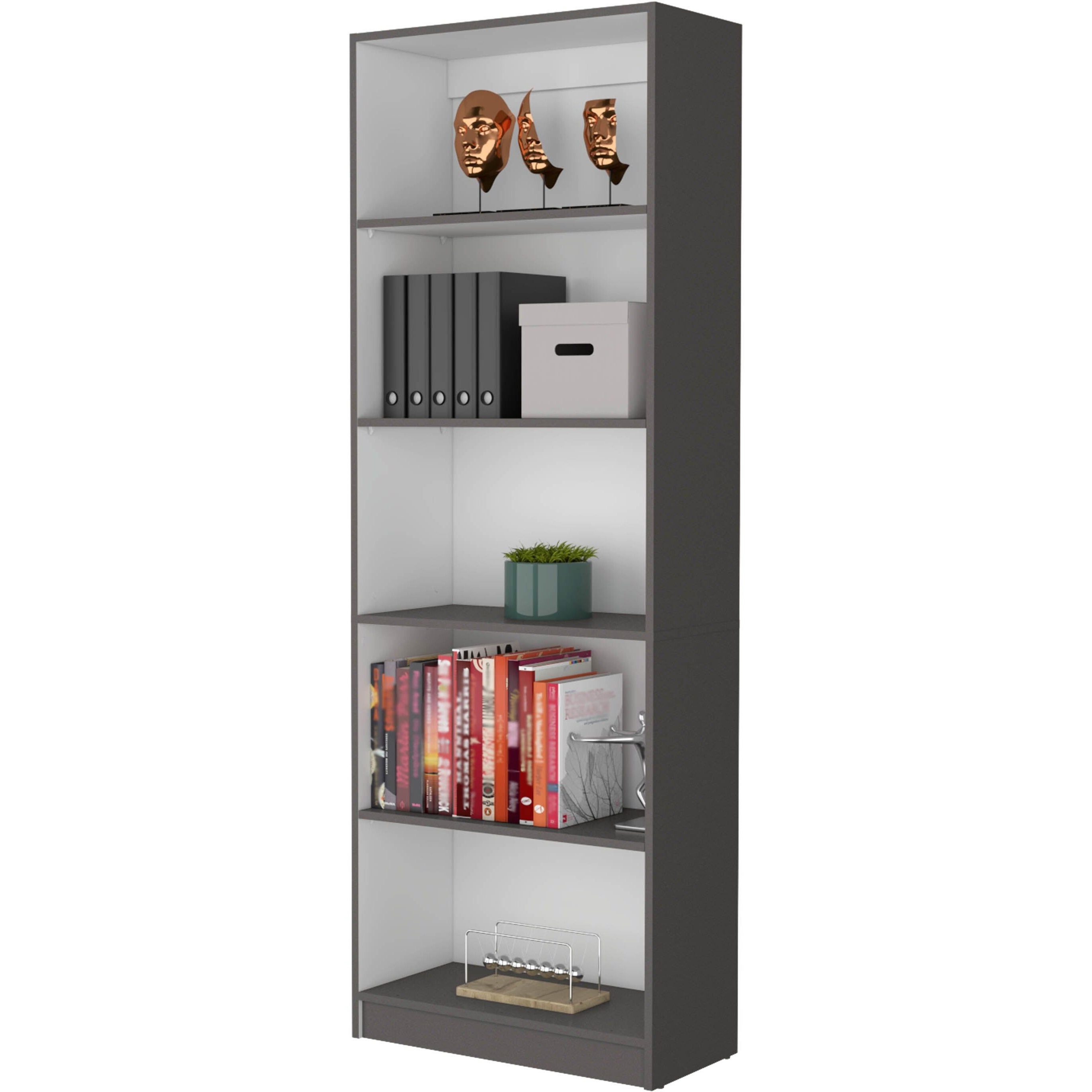 Matt Gray and White 5-Shelf Bookcase