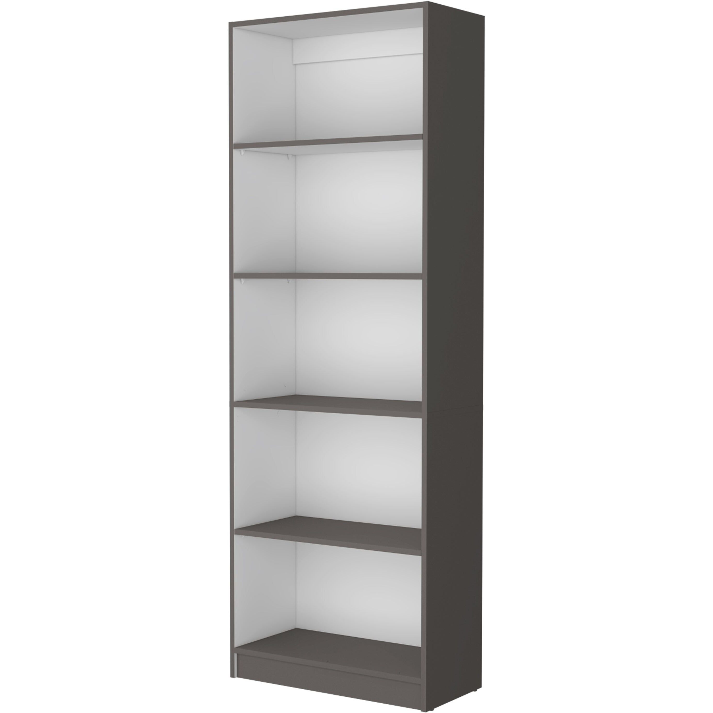 Matt Gray and White 5-Shelf Bookcase