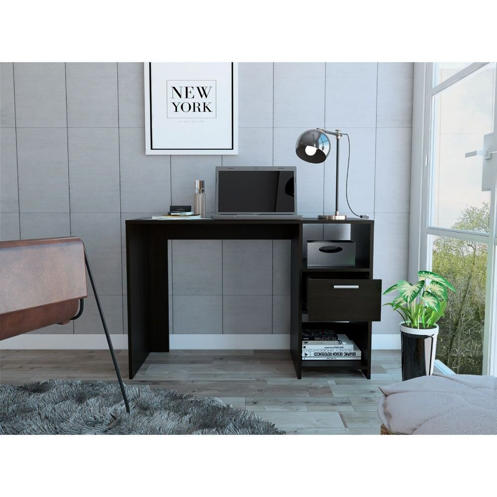 Black 2-Shelf 1-Drawer Writing Desk