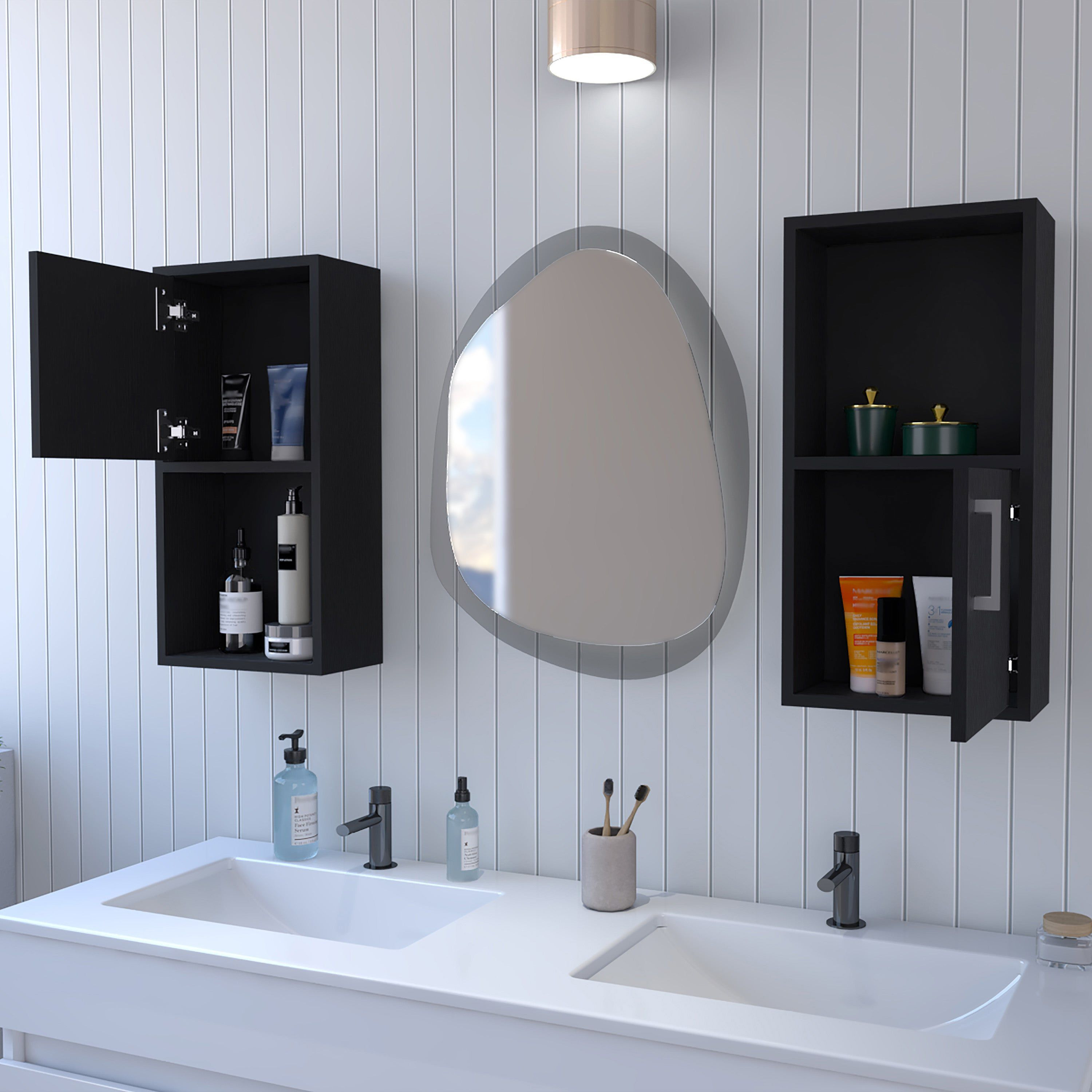 Black 2 Bathroom Medicine Cabinets with Open Shelf