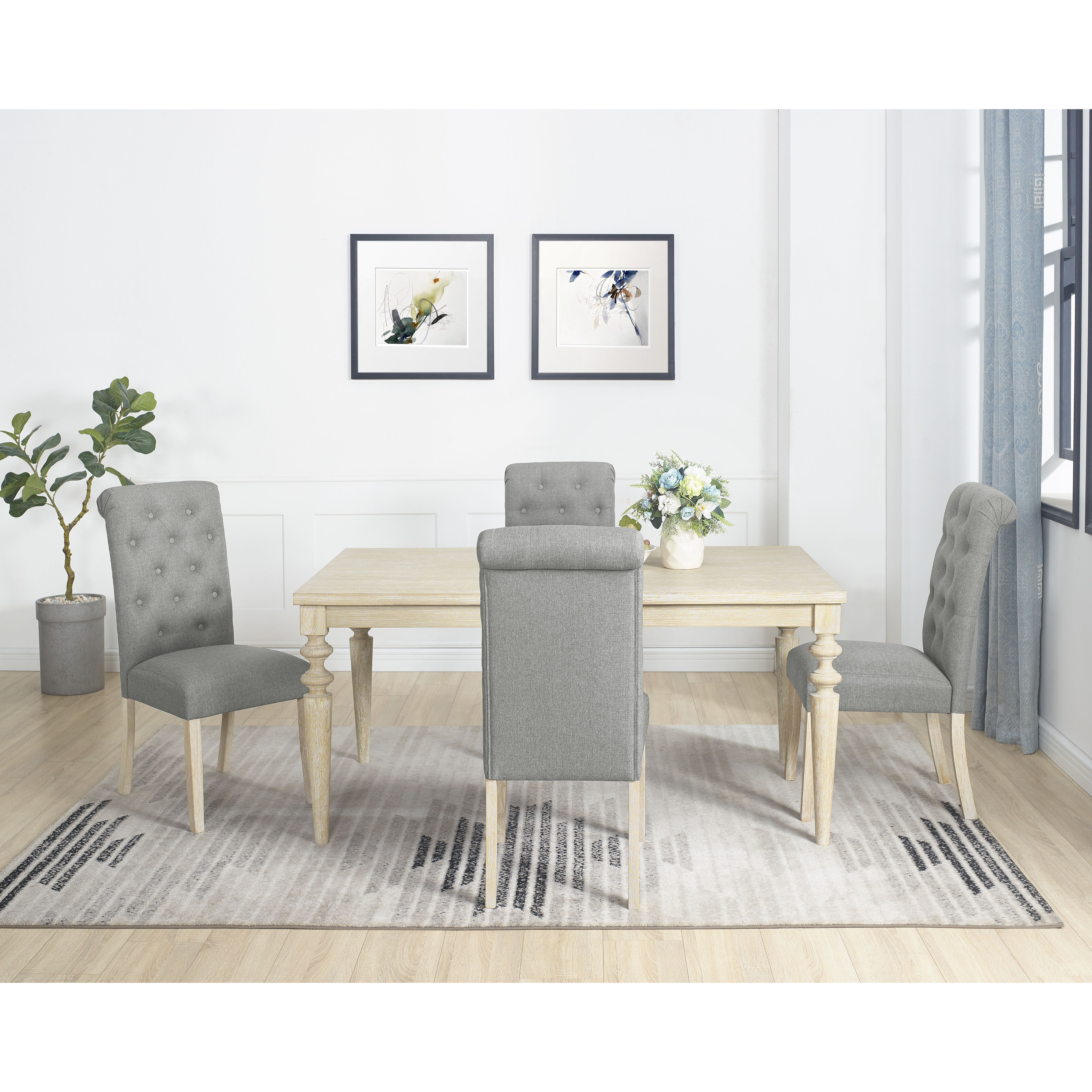 Amonia 5-piece Dining Set, Turned-Leg Dining Table with 4 Tufted Chairs