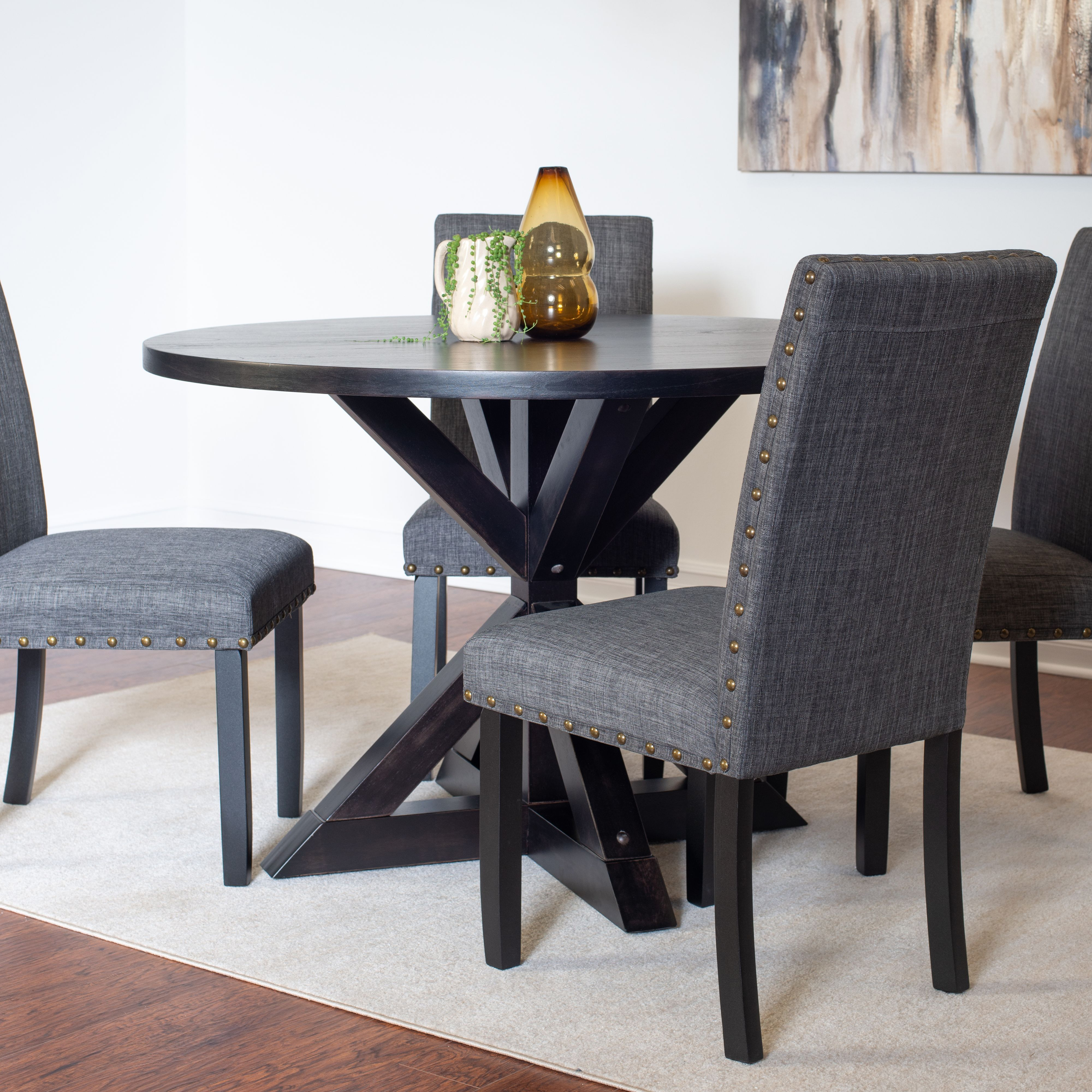 Mytzi 5-piece Dining Set, Cross-Buck Dining Table with 4 Stylish Chairs