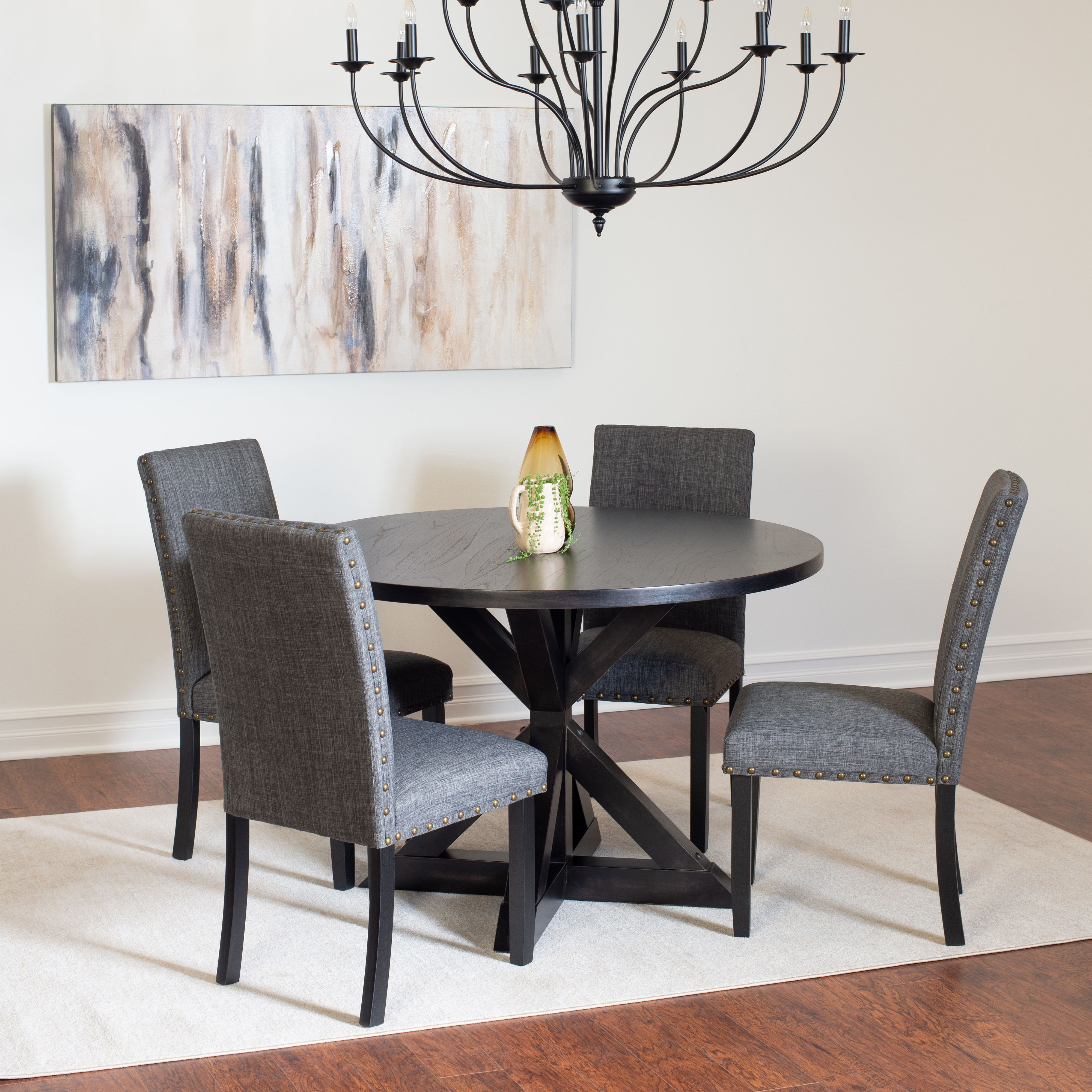 Mytzi 5-piece Dining Set, Cross-Buck Dining Table with 4 Stylish Chairs