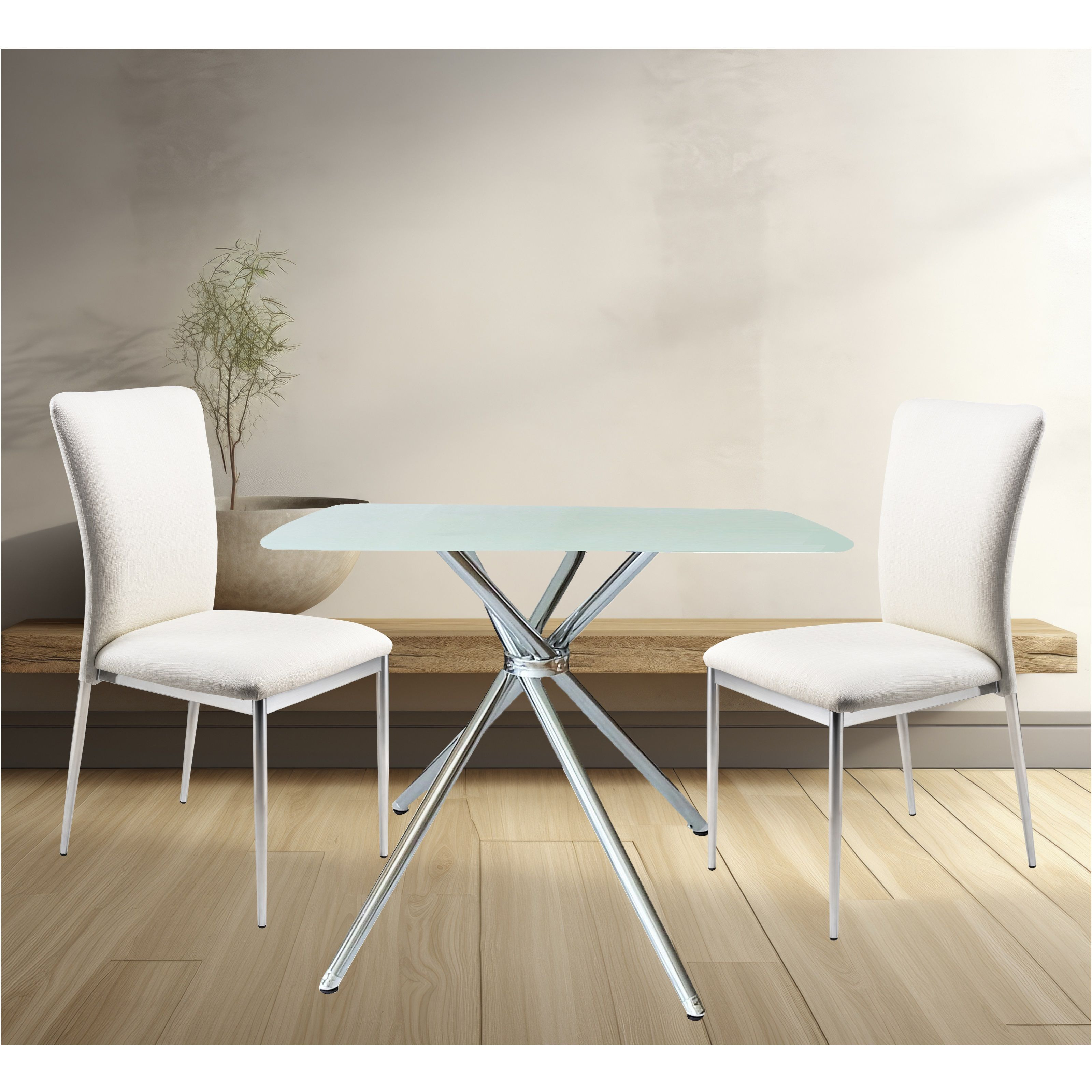 3 Pieces 36" Inch Contemporary Elegance Squared Dining Set In Soft White