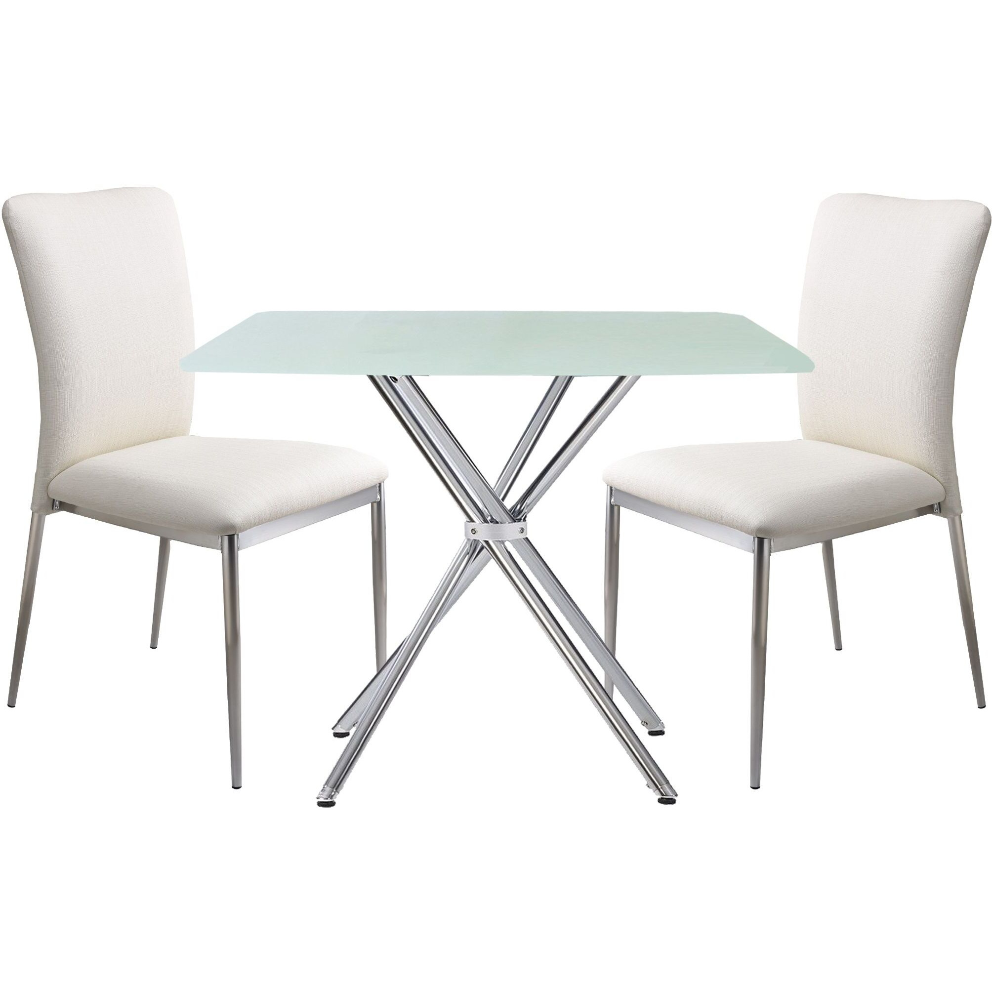 3 Pieces 36" Inch Contemporary Elegance Squared Dining Set In Soft White