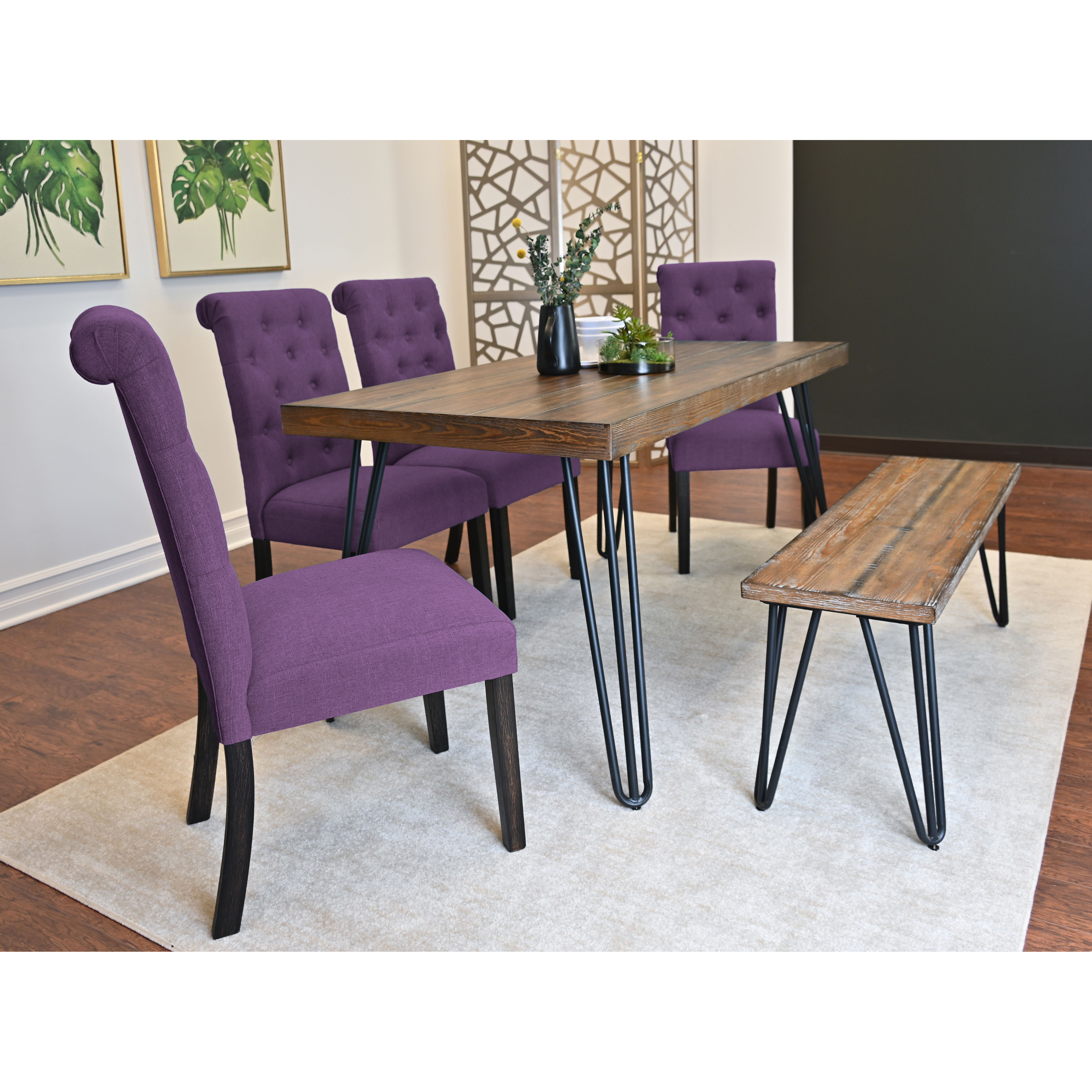 Ashford 6-Piece Dining Set, Hairpin Dining Table with 4 Chairs and Bench, 4 Color Options