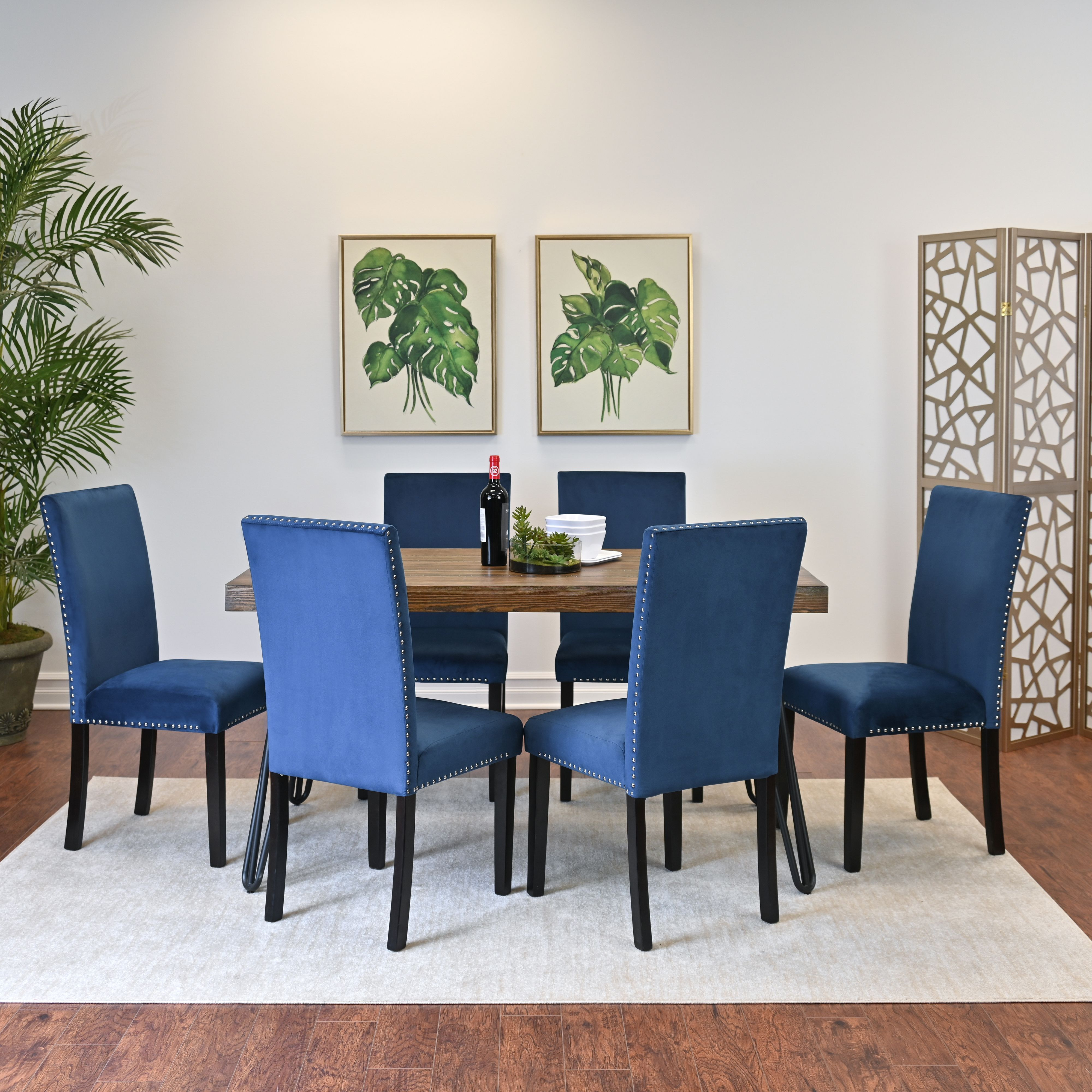 Ashzo 7-Piece Dining Set, Hairpin Dining Table with 6 Chairs, 3 Color Options