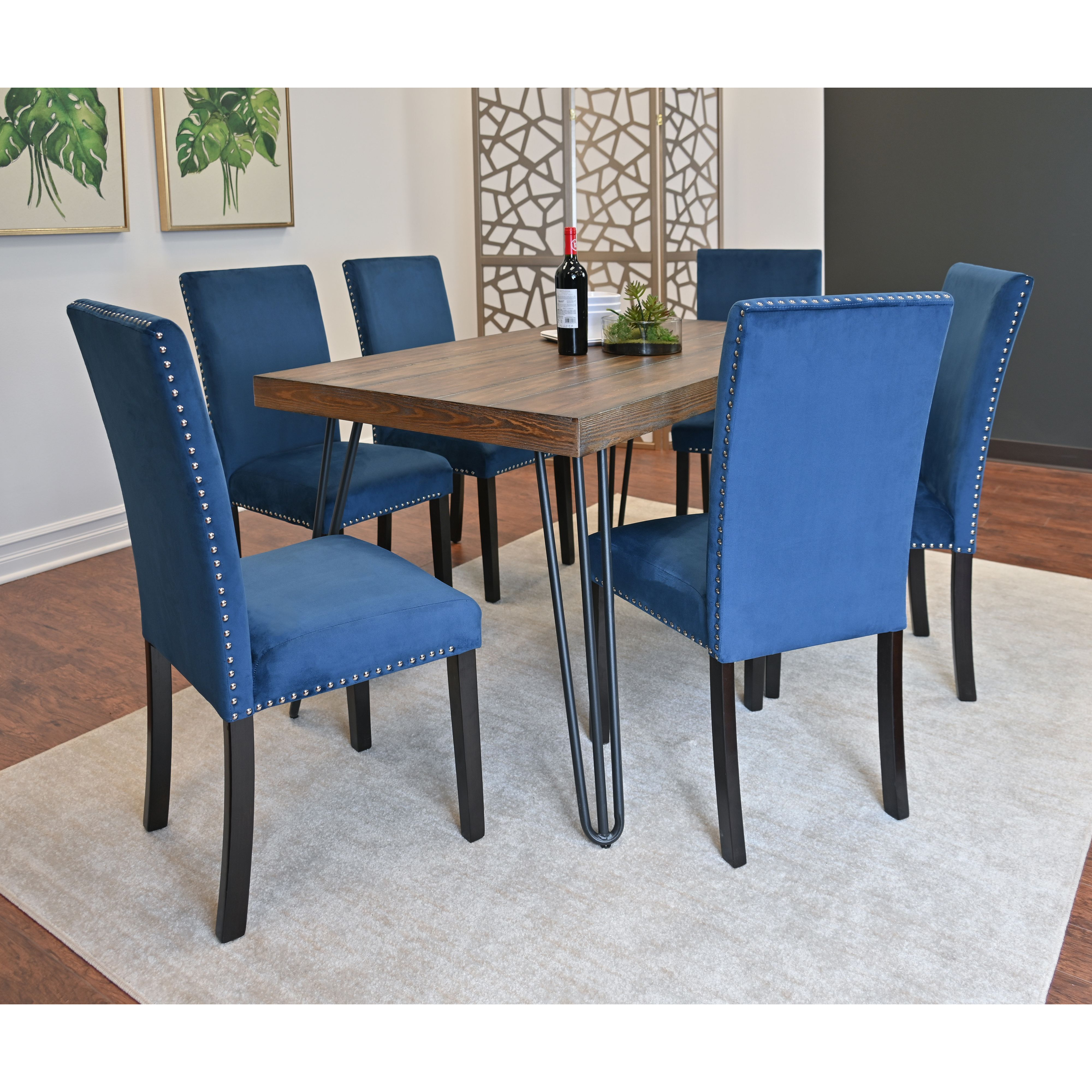 Ashzo 7-Piece Dining Set, Hairpin Dining Table with 6 Chairs, 3 Color Options