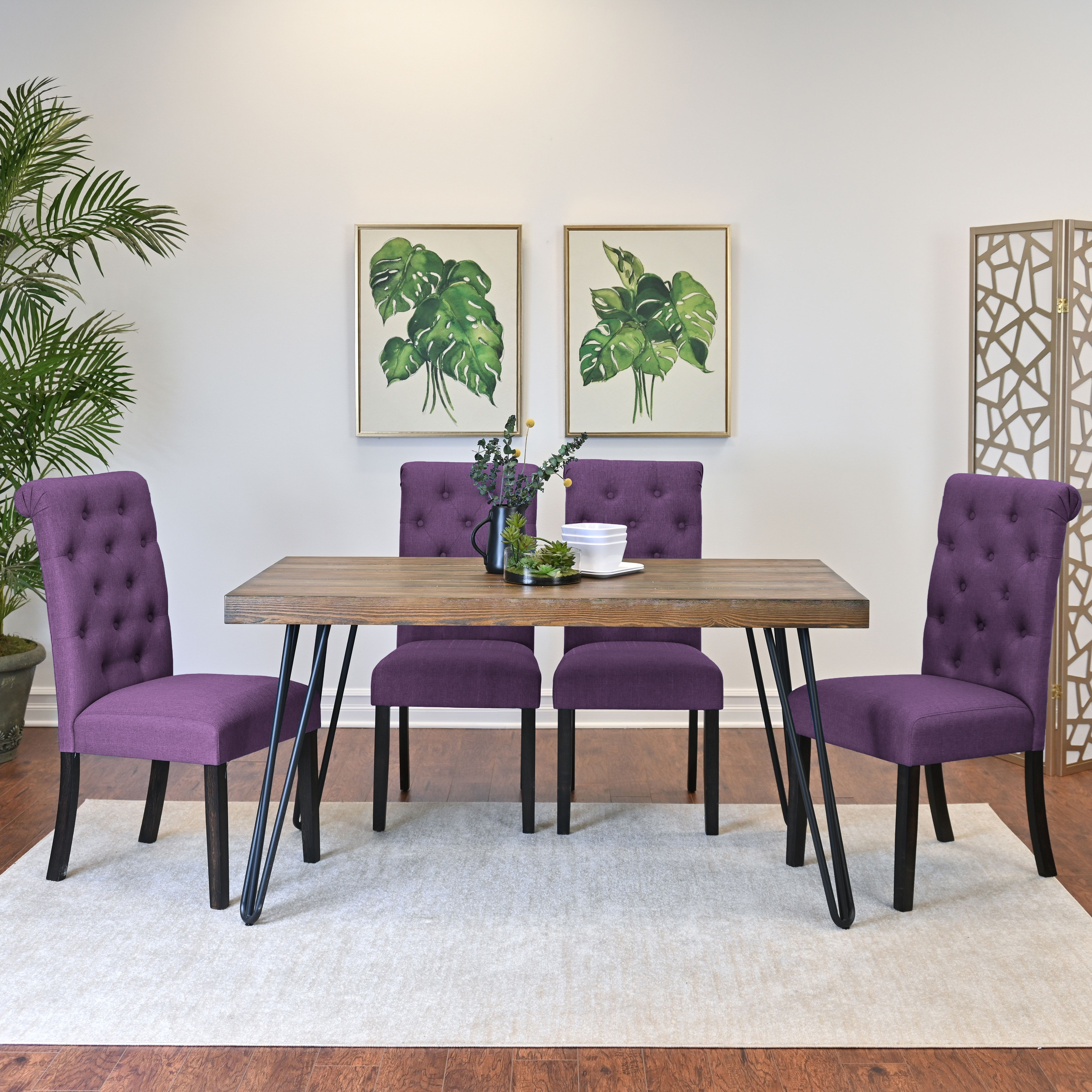 Ashford 7-Piece Dining Set, Hairpin Dining Table with 6 Chairs, 4 Color Options