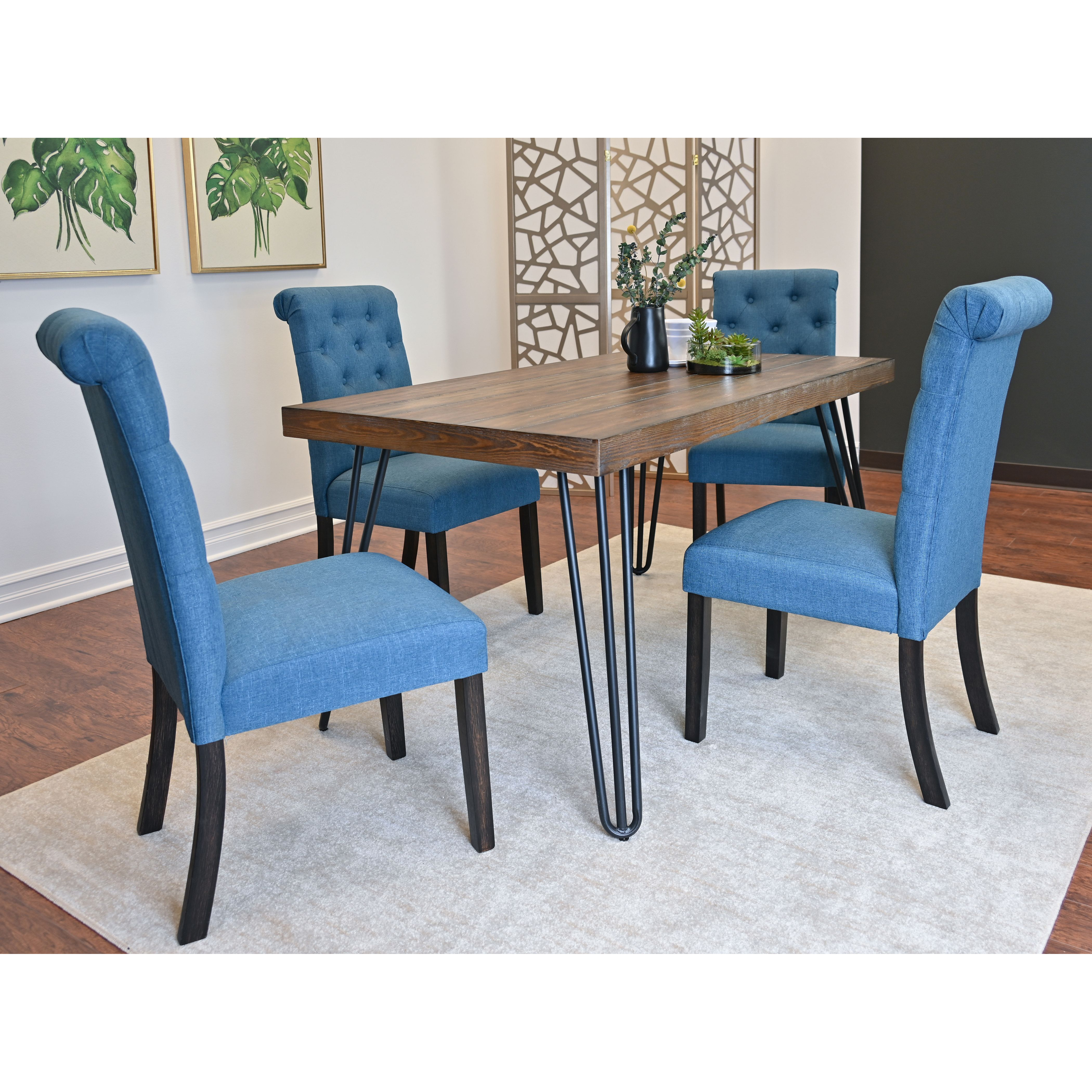 Ashford 7-Piece Dining Set, Hairpin Dining Table with 6 Chairs, 4 Color Options