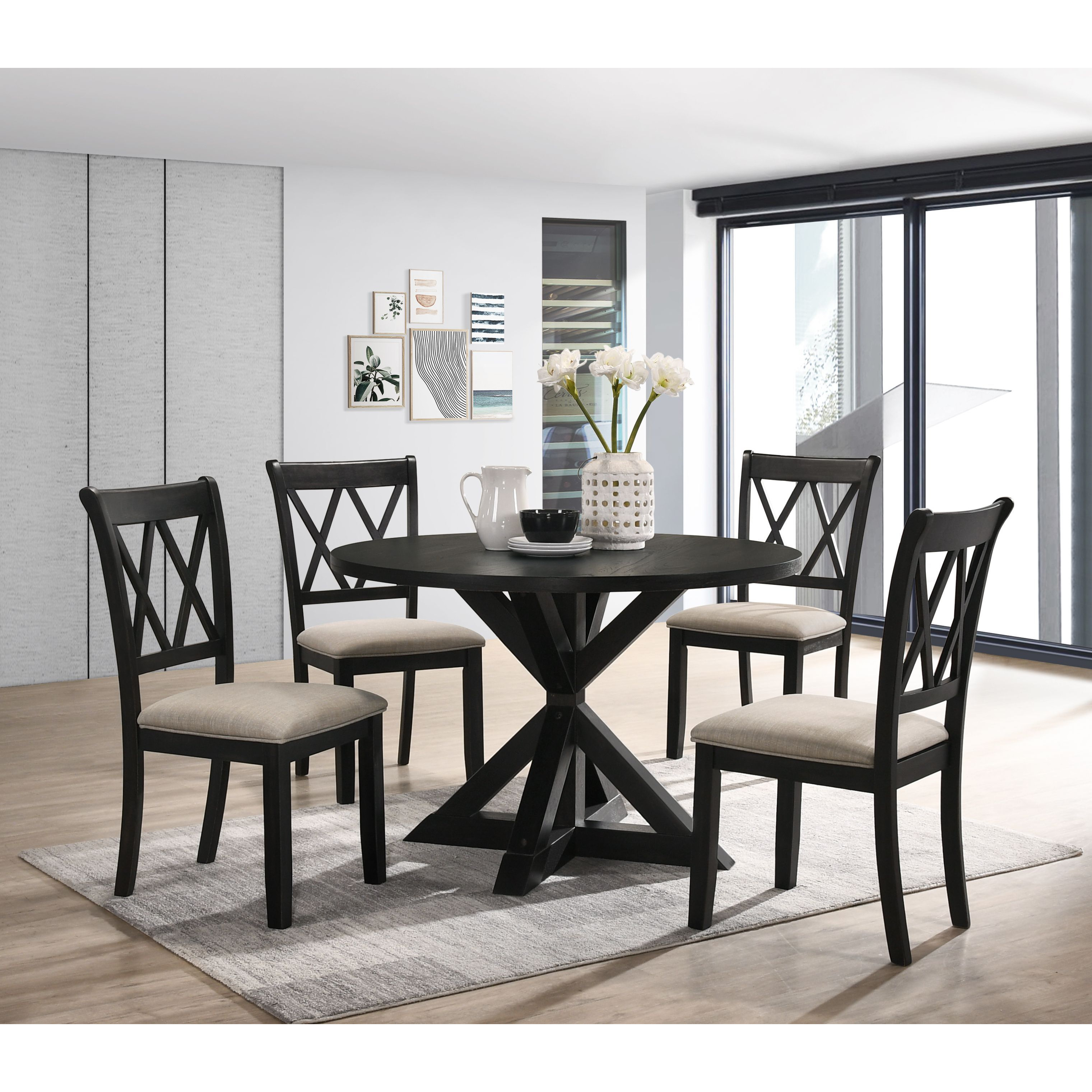 indvale Cross-Buck Wood 5-Piece Dining Set in Black