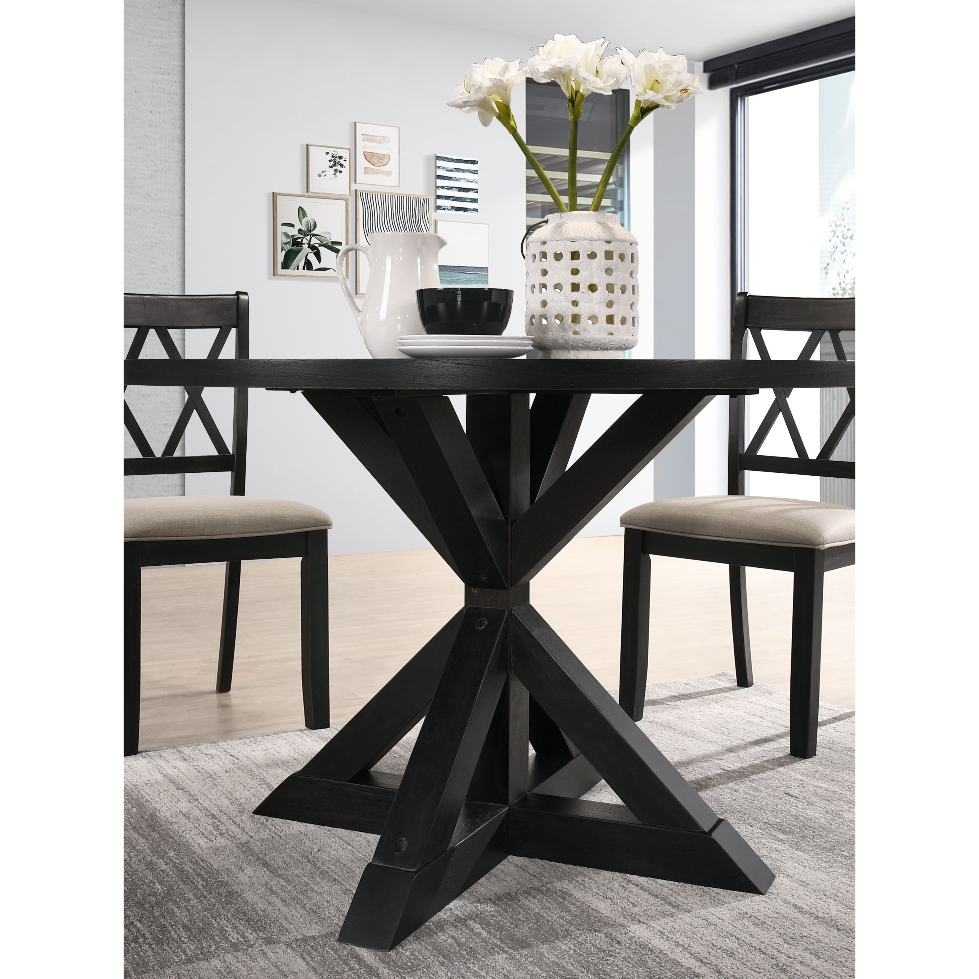 indvale Cross-Buck Wood 5-Piece Dining Set in Black