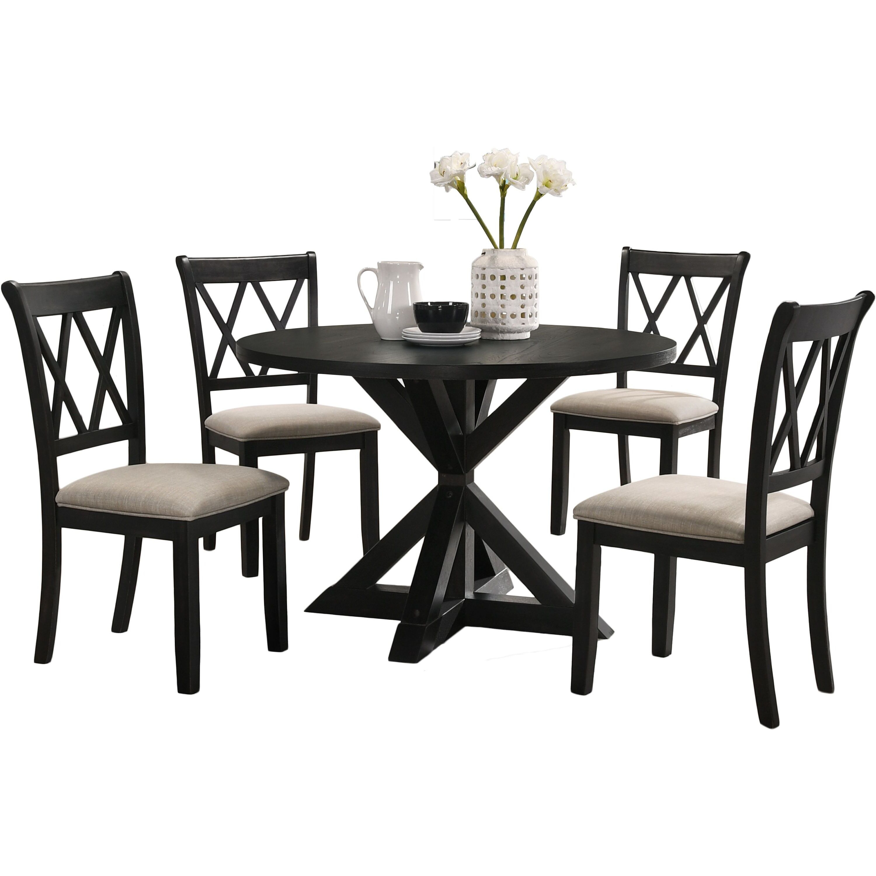 indvale Cross-Buck Wood 5-Piece Dining Set in Black