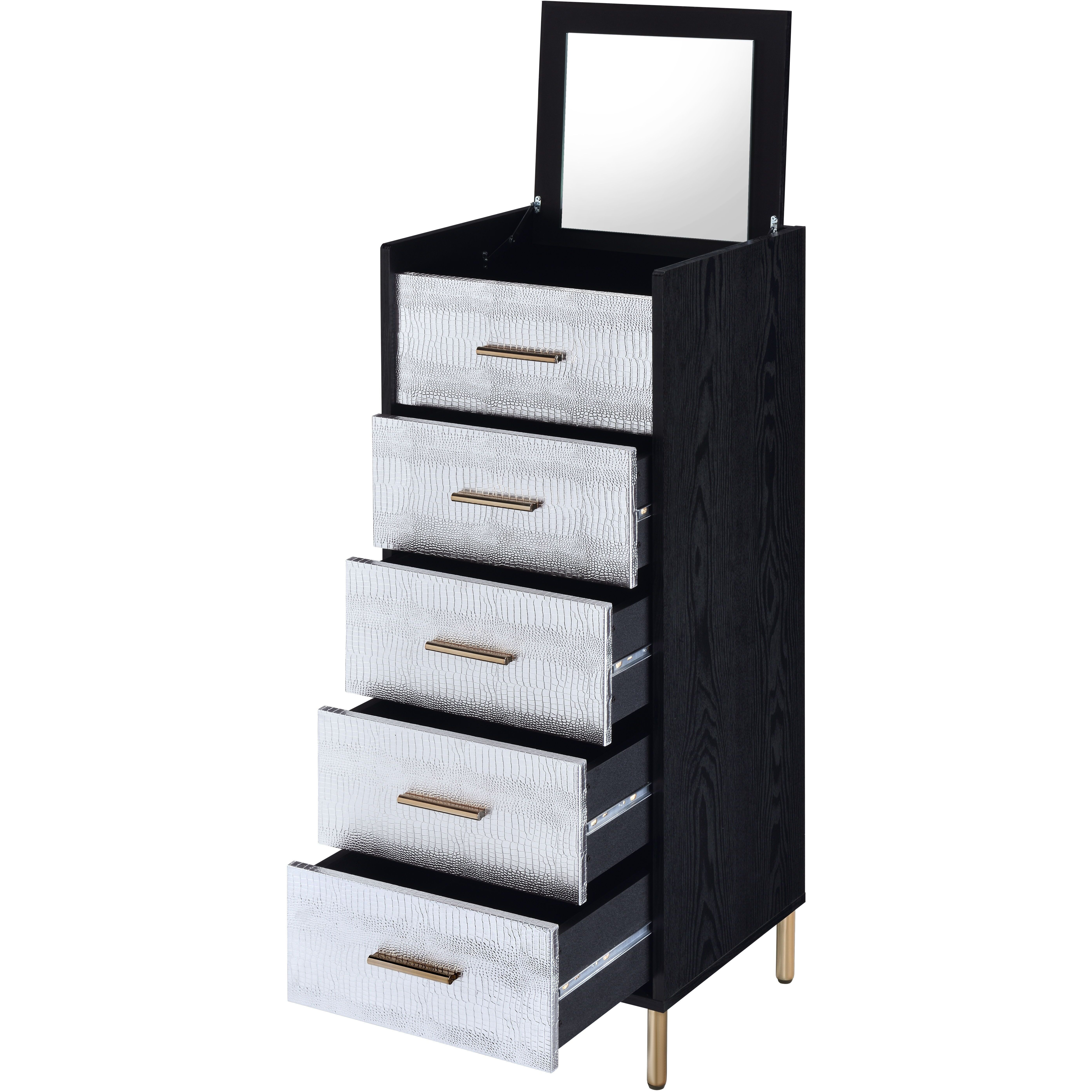 Black and Silver 4-drawer Jewelry Armoire with Lift-top