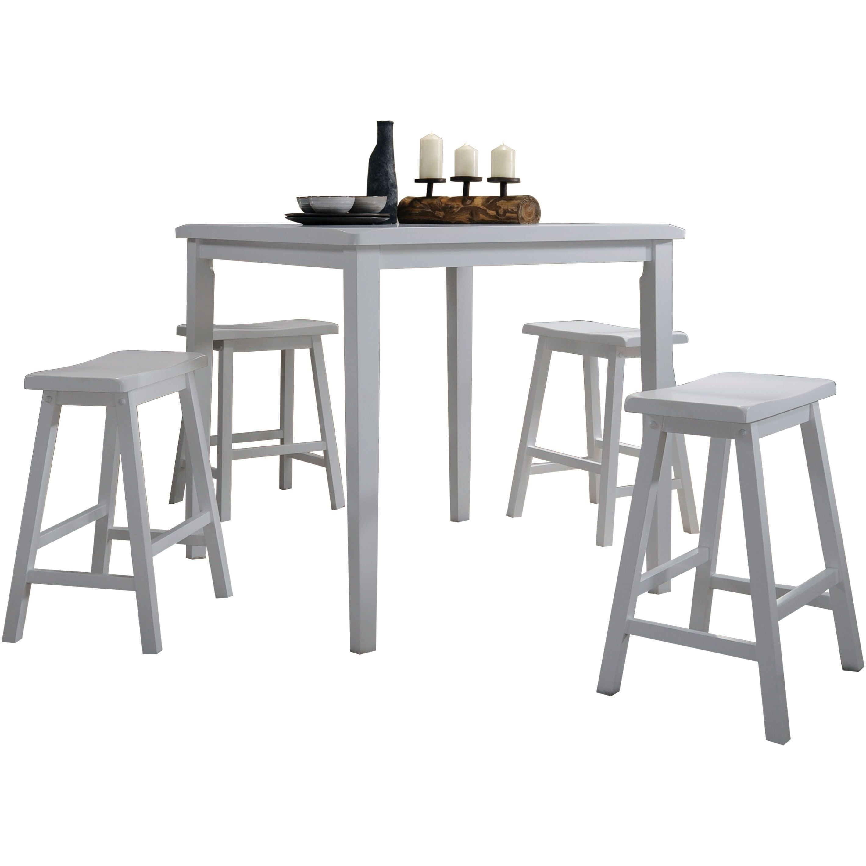 White 5-piece Counter Height Set with Saddle Stools